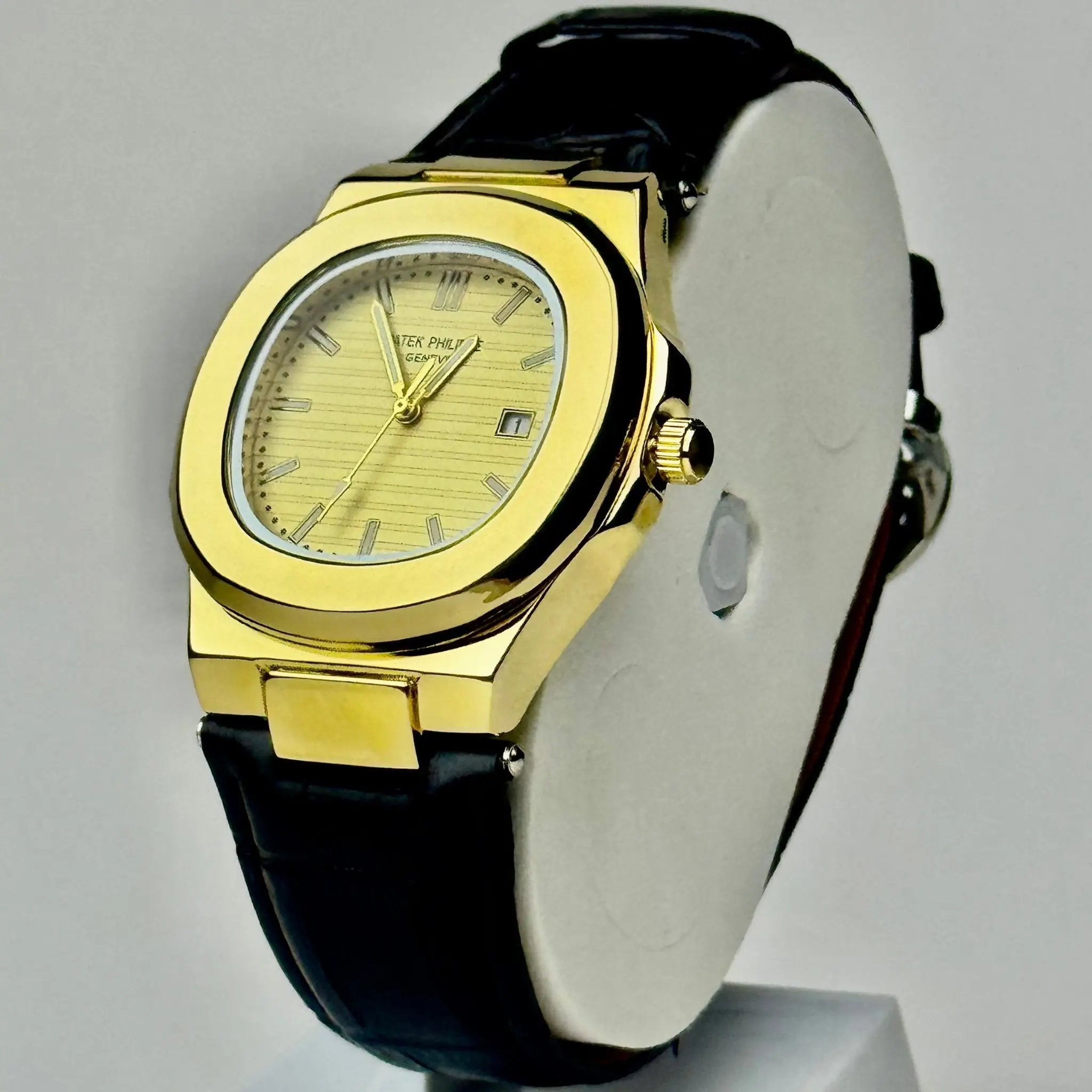 Patek Philippe Nautilus Black Leather - Gold Dial