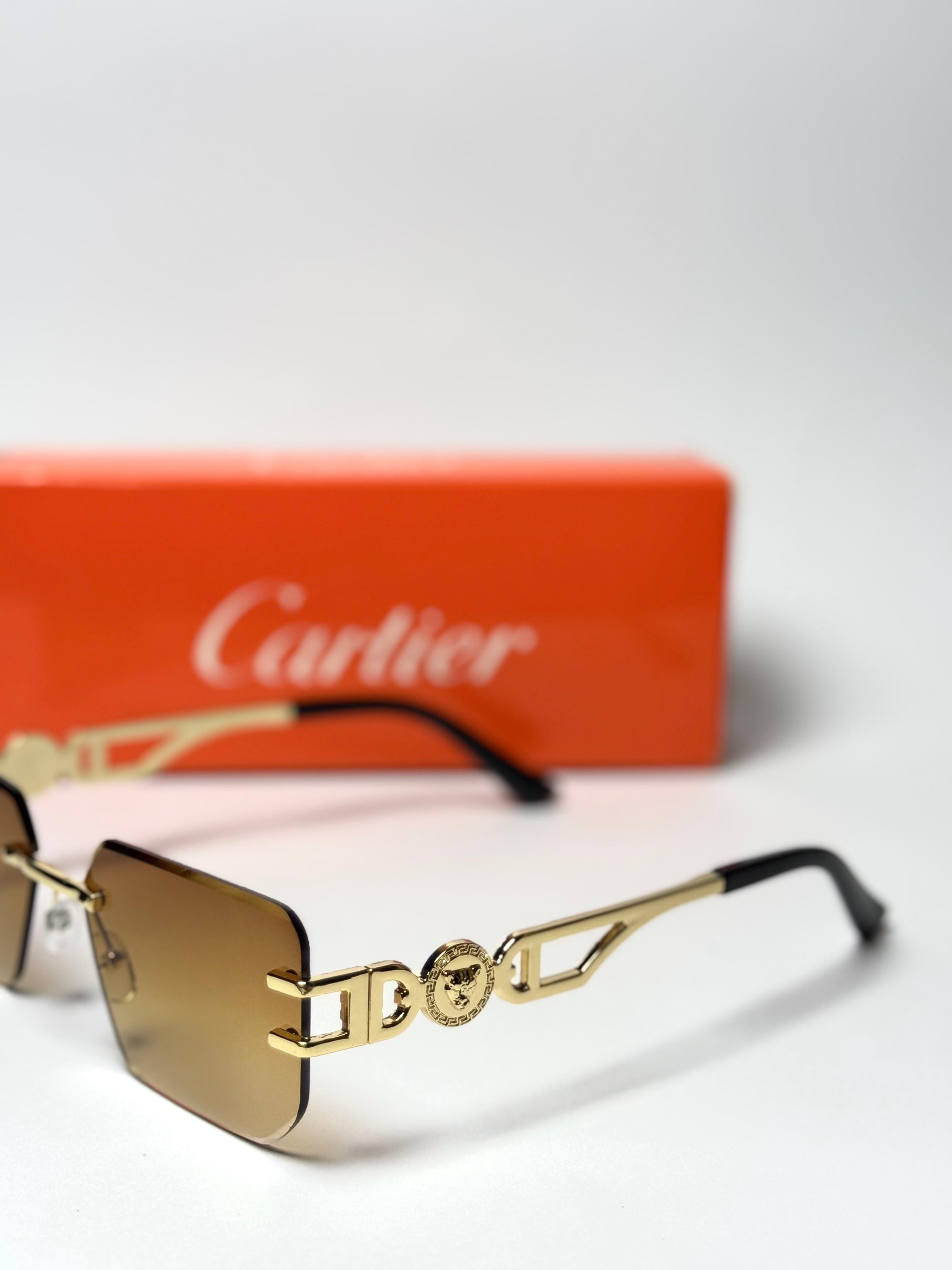 Cartier Rimless Geometric Sunglasses – Gold Frame with Brown Gradient Lenses GenVogue