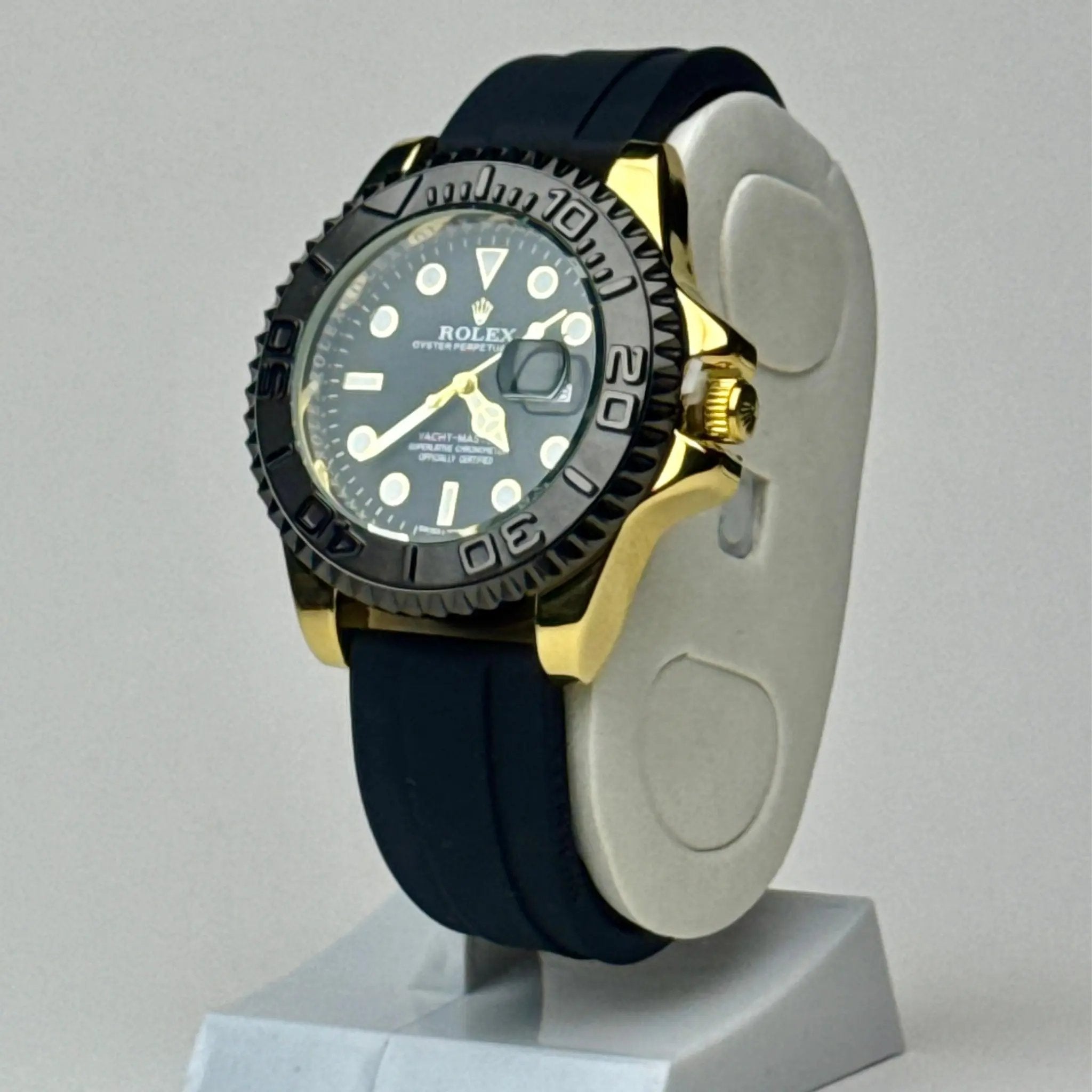 Rolex Yacht Master Black Leather - Black & Gold Dial