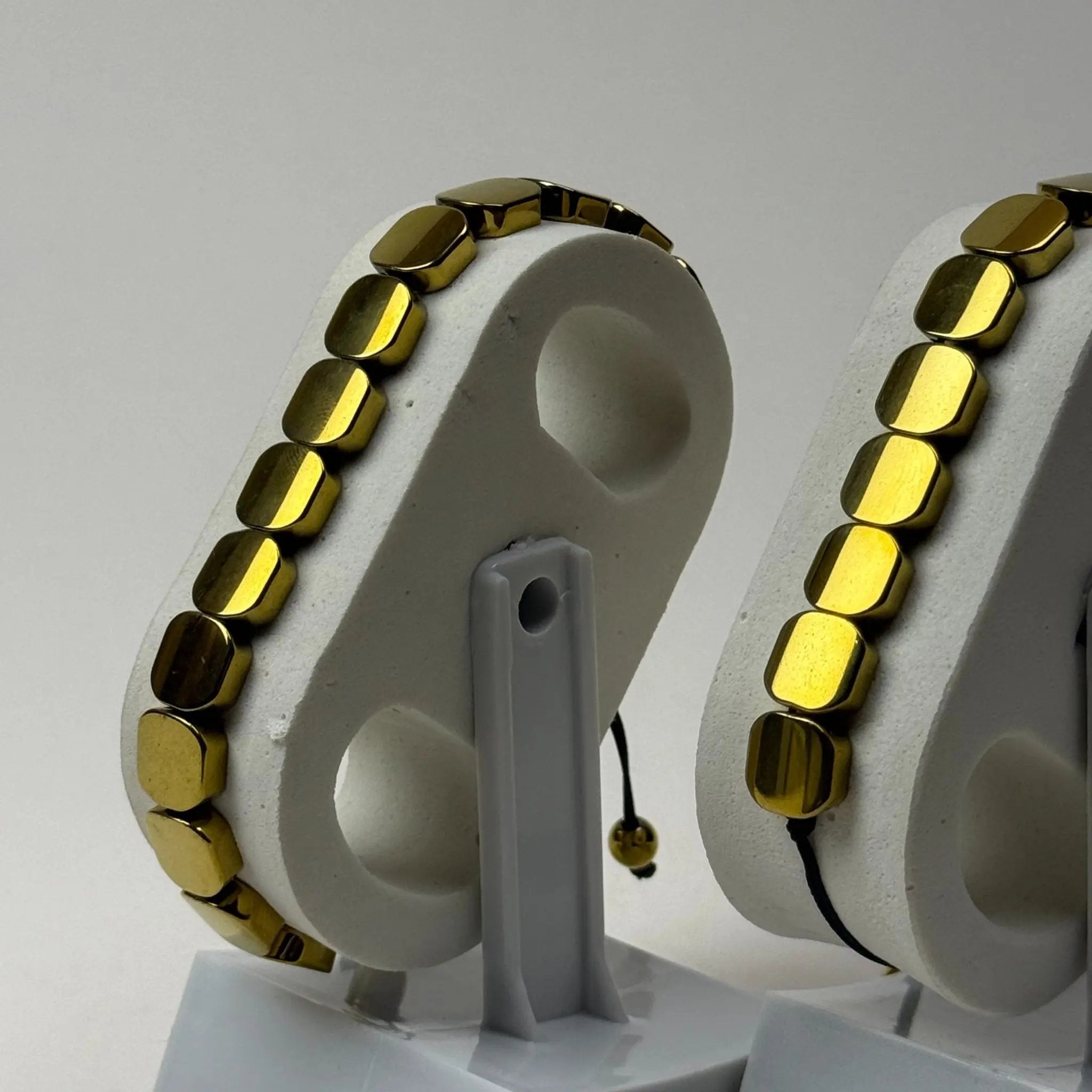 Gold-Tone Hematite Cube Bead Adjustable Bracelet