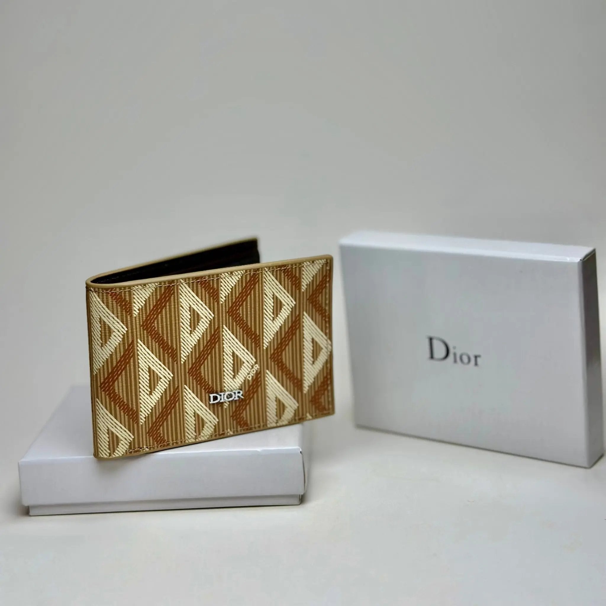 Dior Diamond Canvas Bifold Wallet (Beige and Black)
