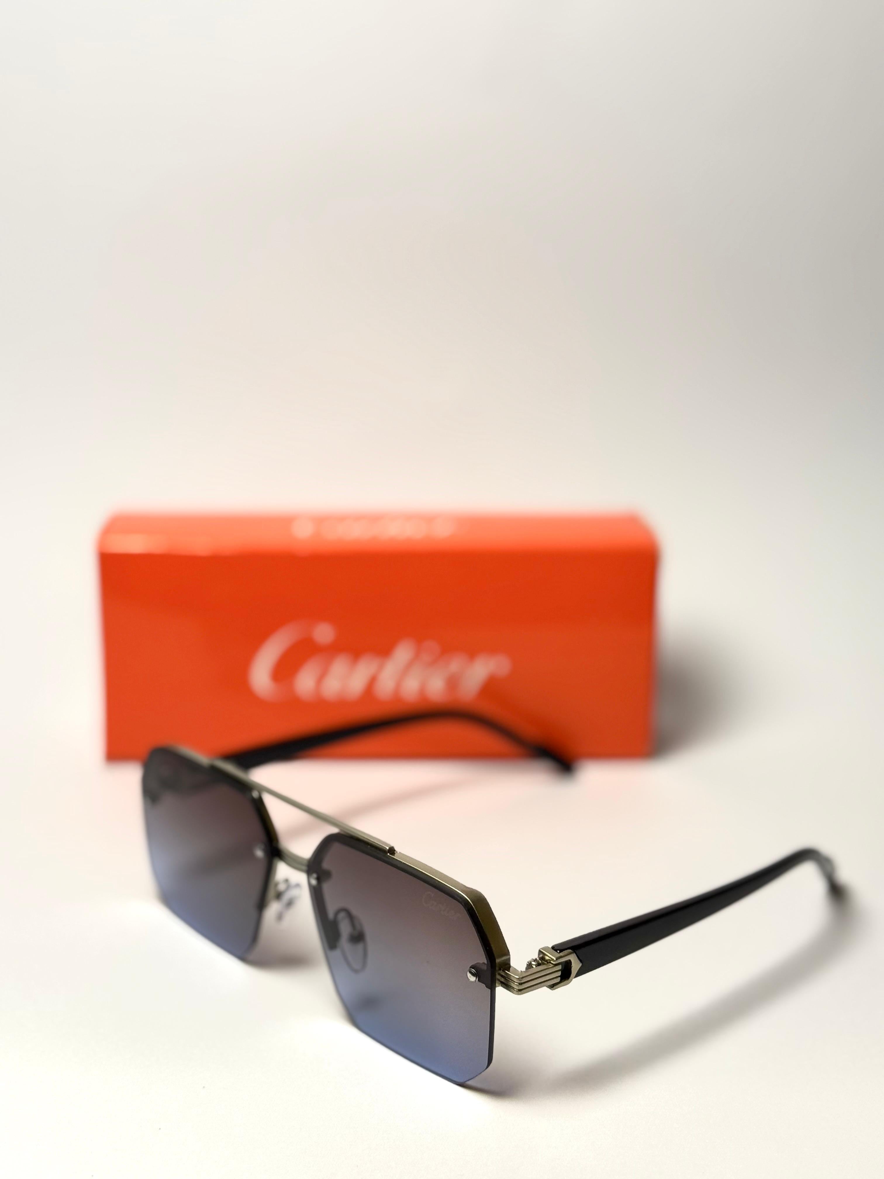 Cartier Rimless Square Sunglasses – Black & Silver with Blue Gradient Lenses GenVogue