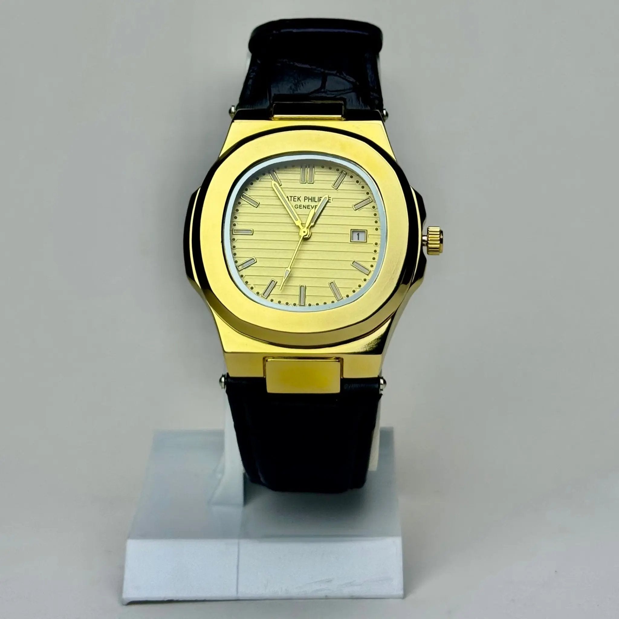 Patek Philippe Nautilus Black Leather - Gold Dial