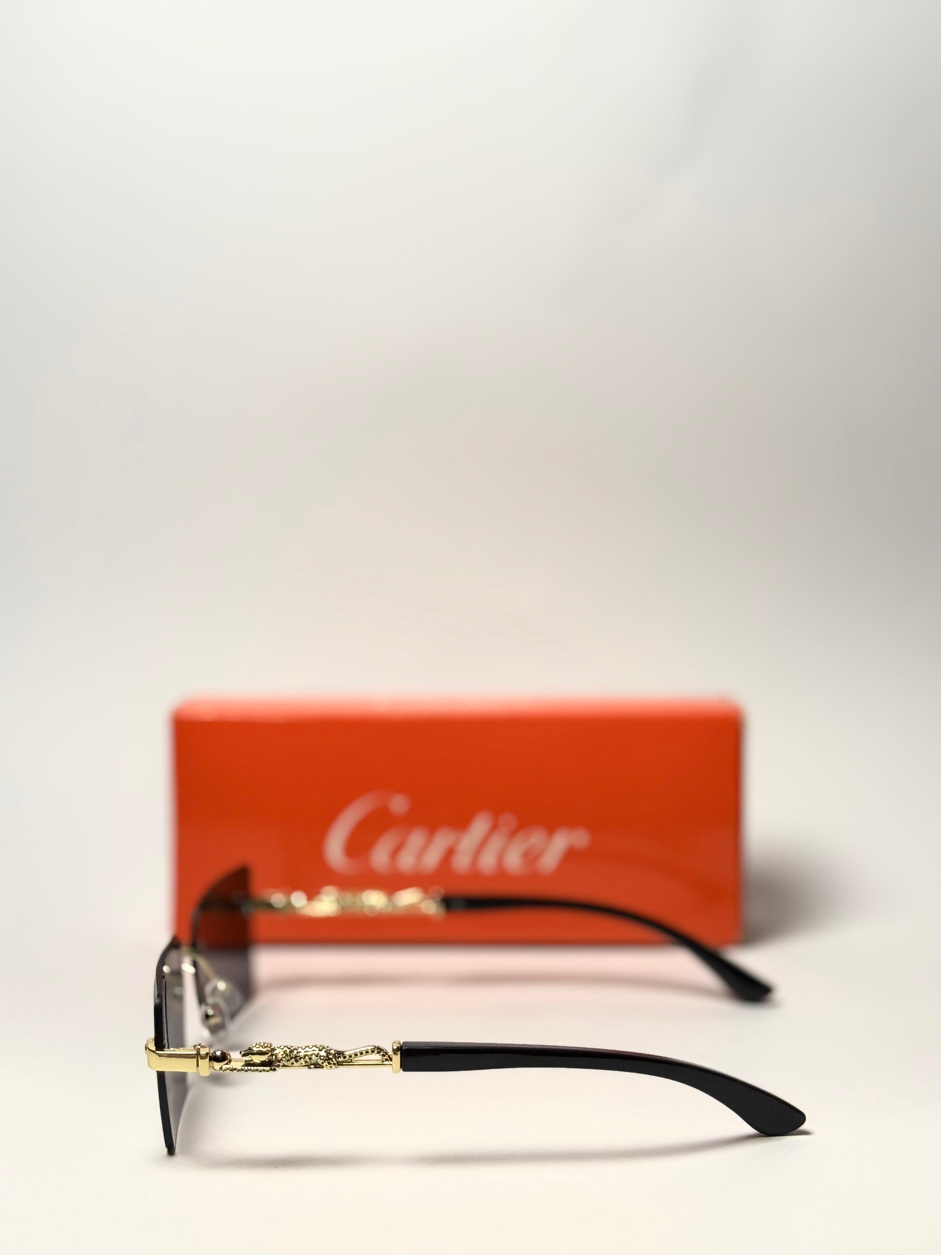 Cartier Rimless Geometric Sunglasses – Gold Frame with Black Lenses GenVogue
