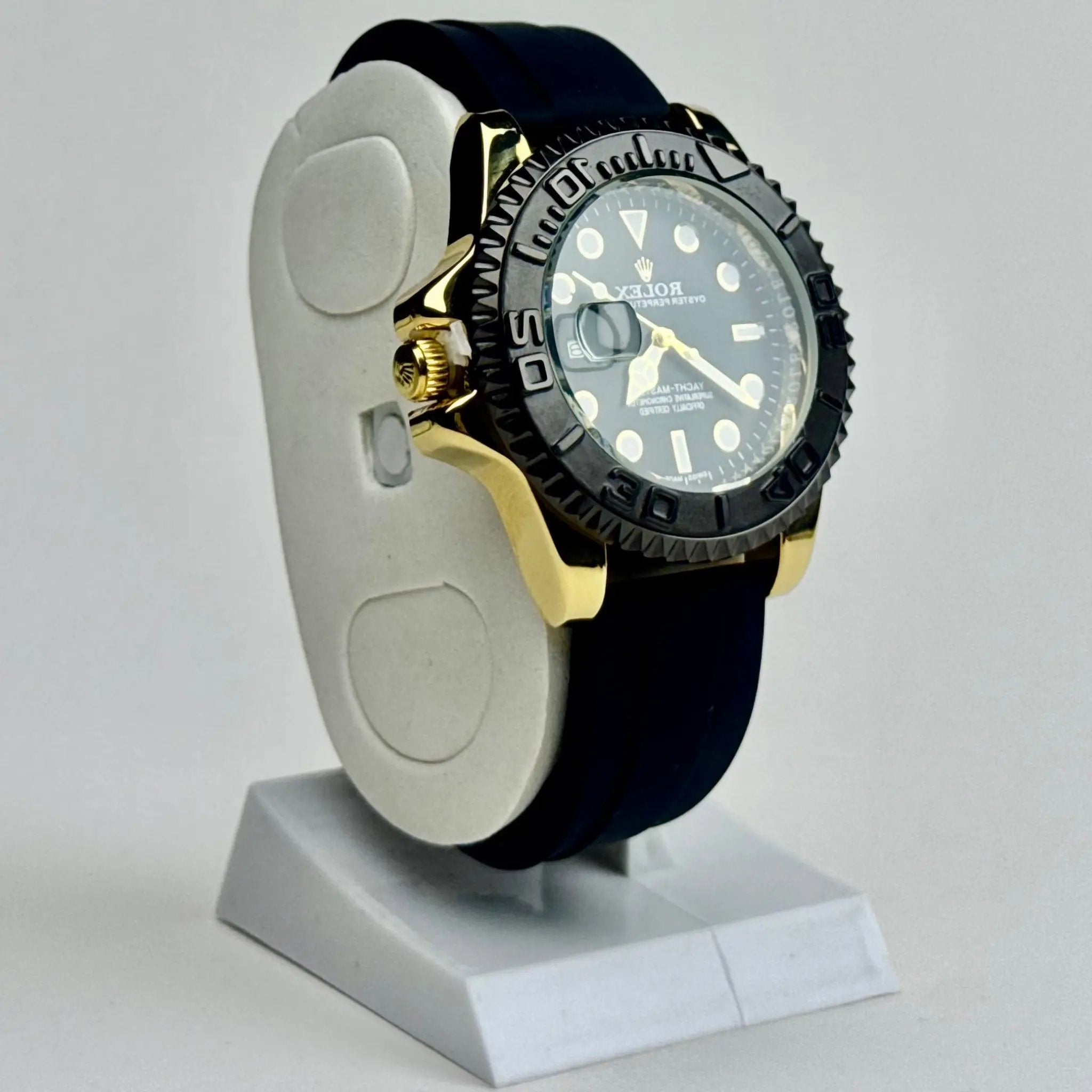 Rolex Yacht Master Black Leather - Black & Gold Dial