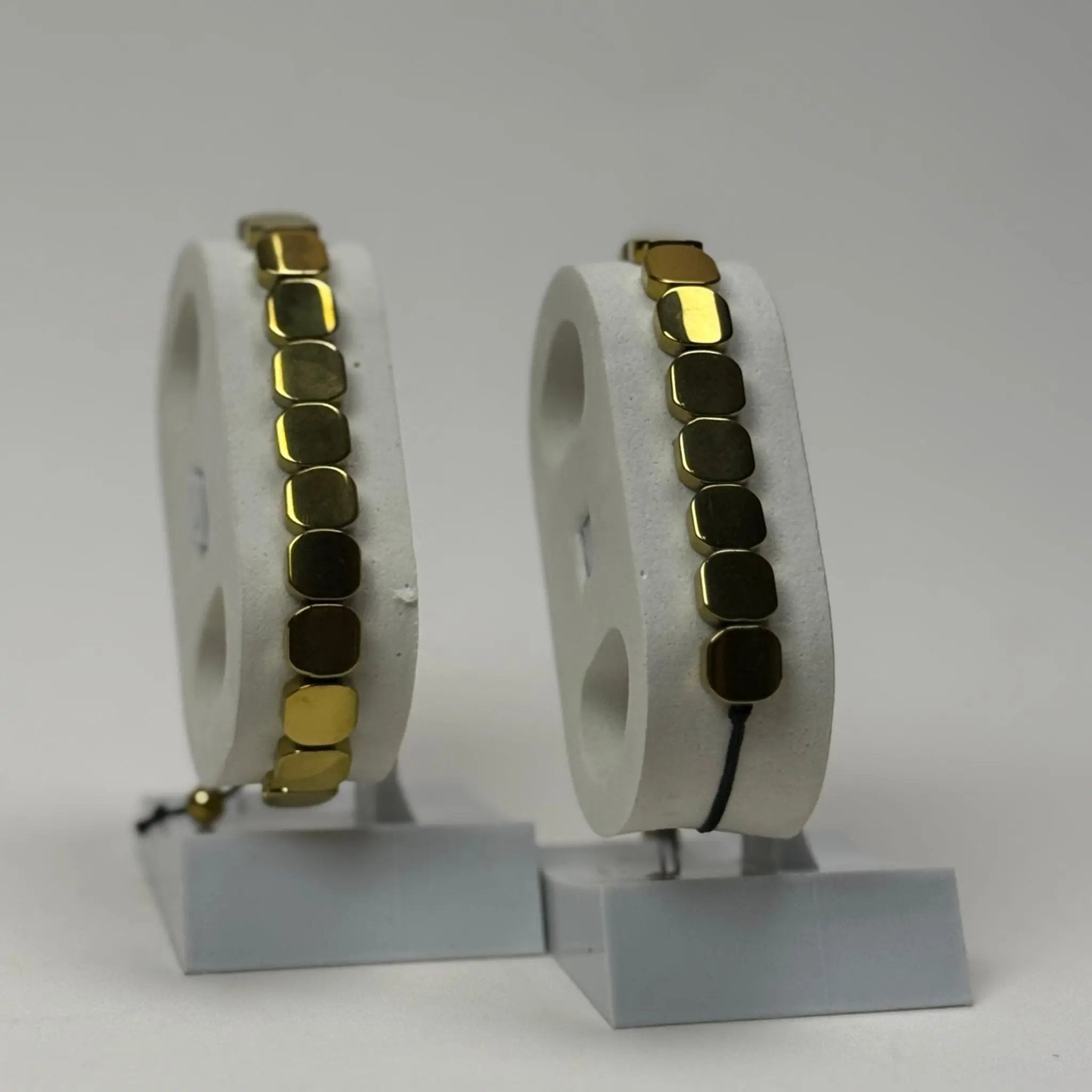 Gold-Tone Hematite Cube Bead Adjustable Bracelet