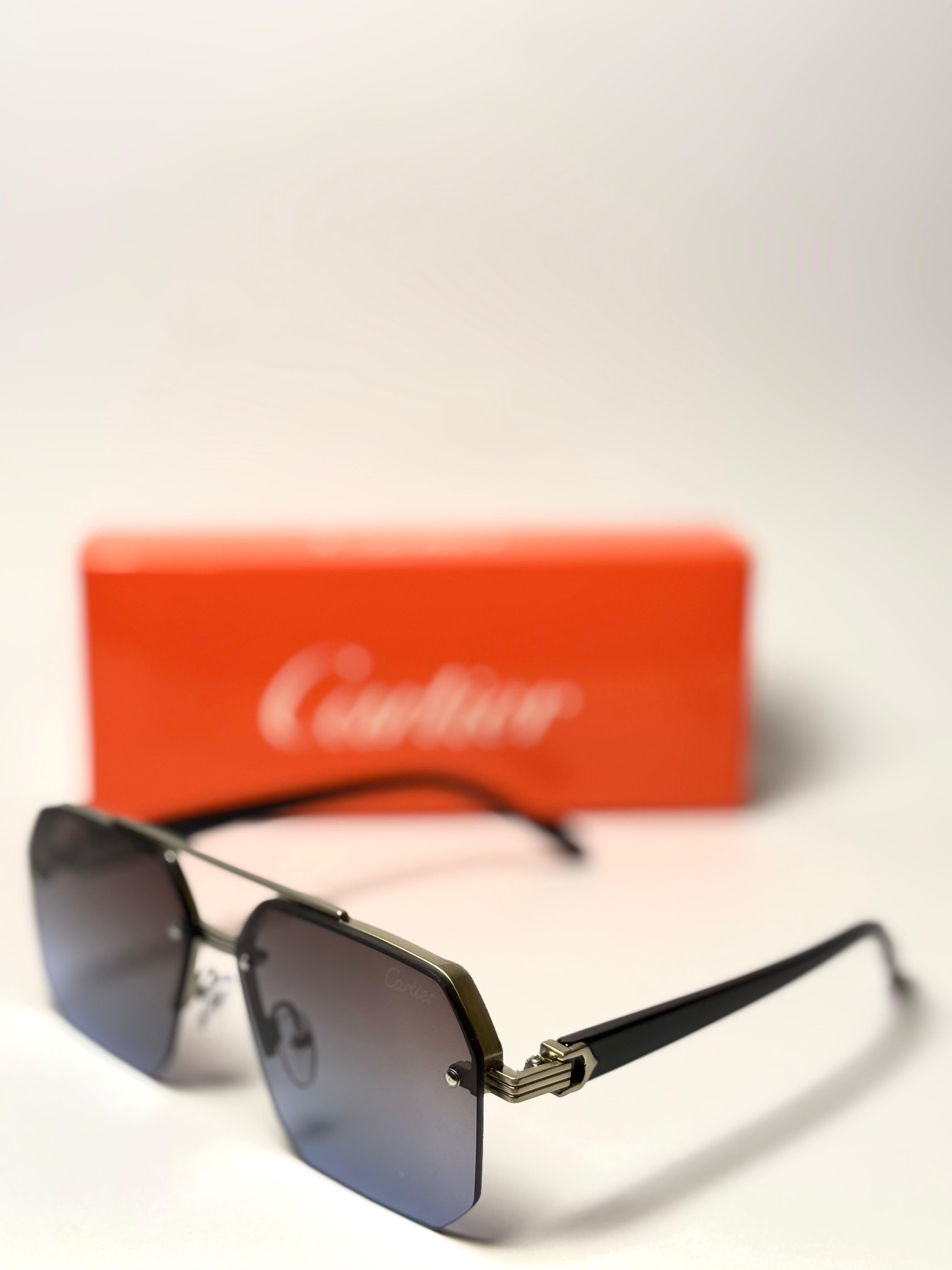 Cartier Rimless Square Sunglasses – Black & Silver with Blue Gradient Lenses GenVogue