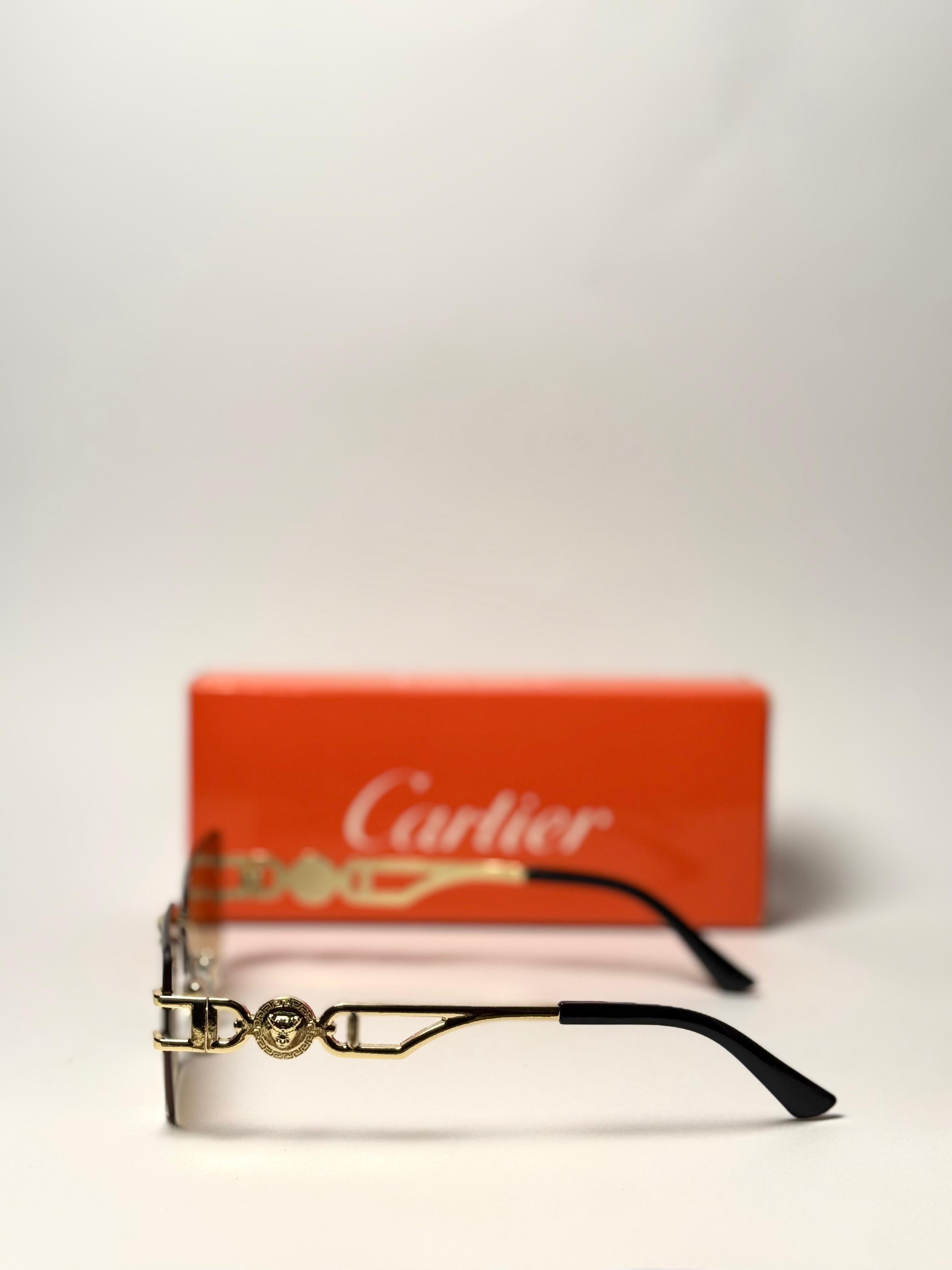 Cartier Rimless Geometric Sunglasses – Gold Frame with Black Lenses GenVogue