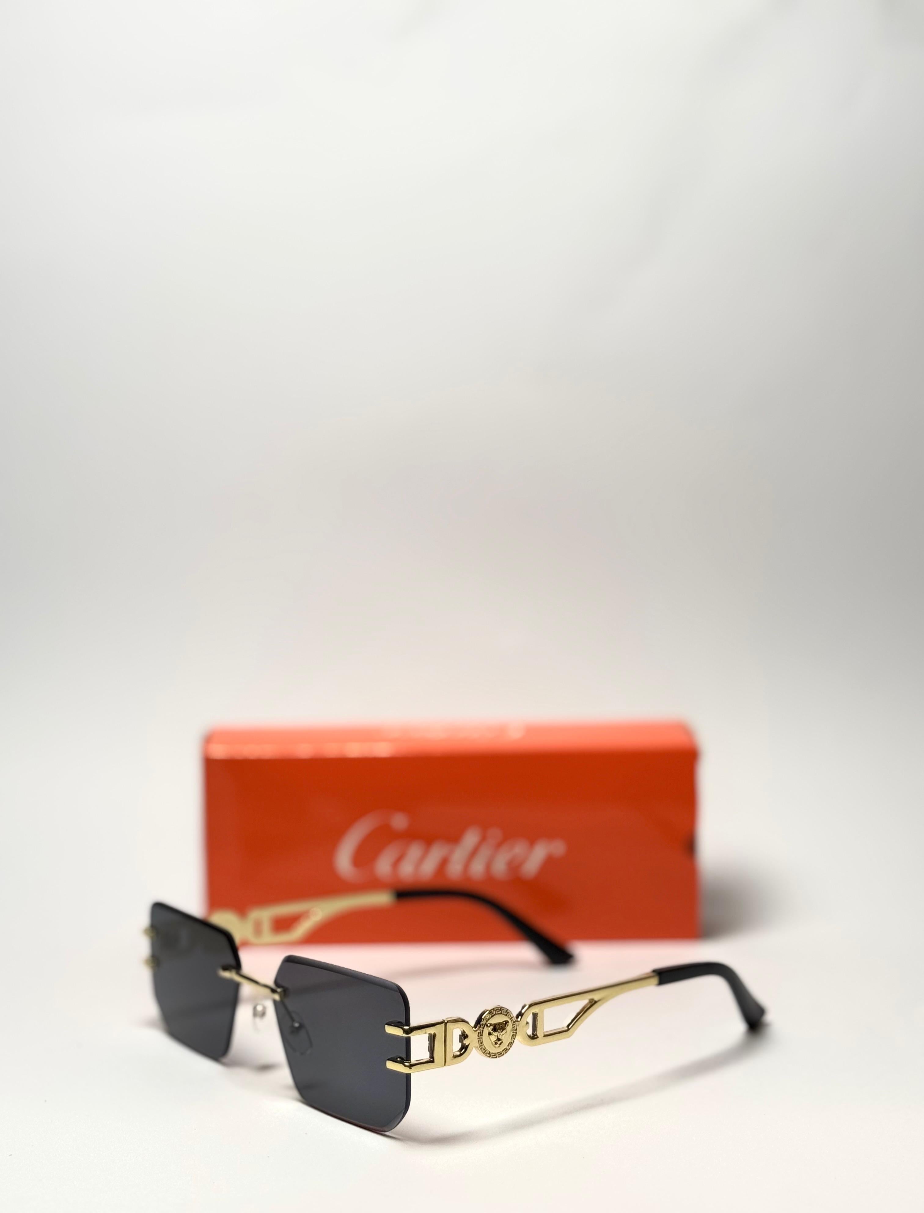 Cartier Rimless Geometric Sunglasses – Gold Frame with Black Lenses GenVogue
