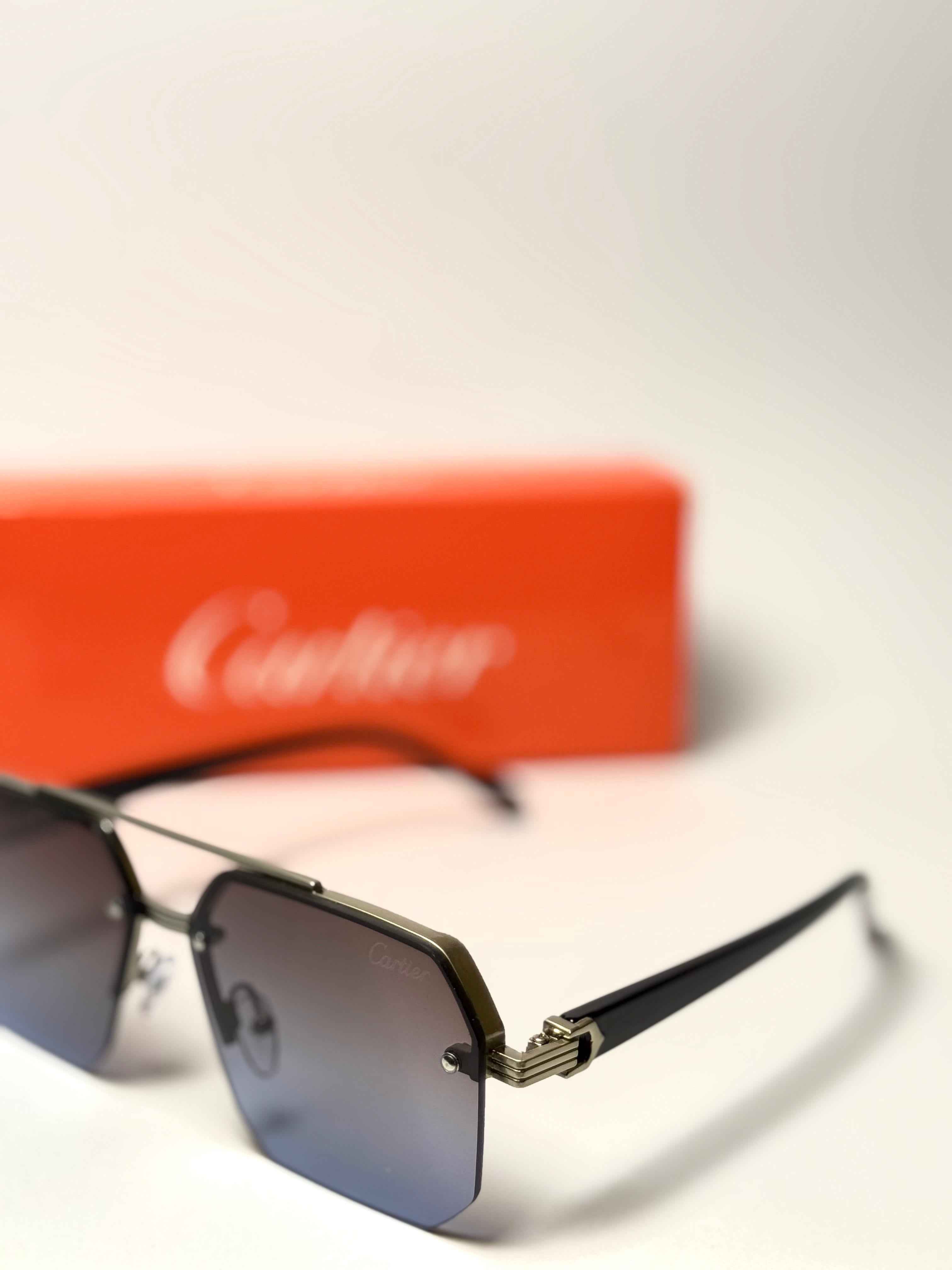 Cartier Rimless Square Sunglasses – Black & Silver with Blue Gradient Lenses GenVogue