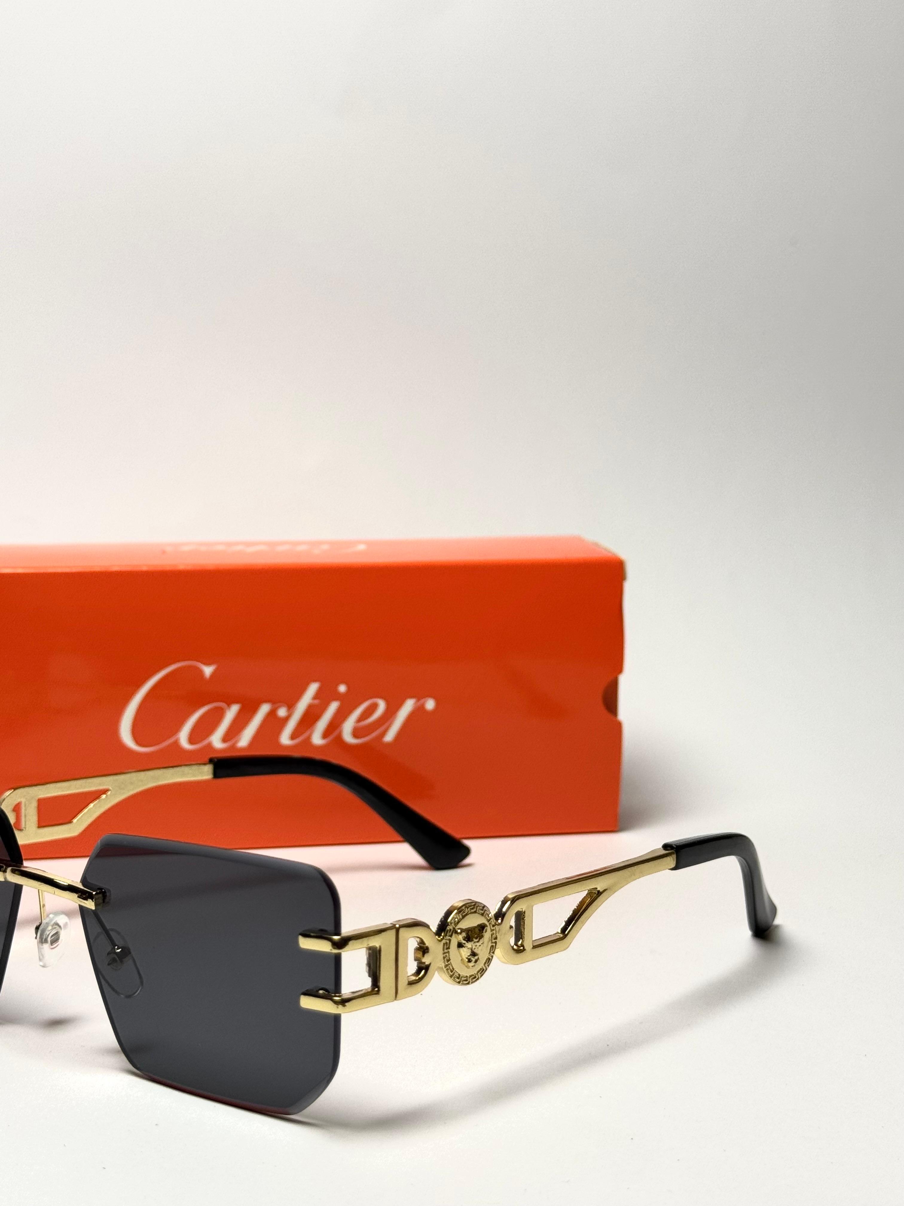 Cartier Rimless Geometric Sunglasses – Gold Frame with Black Lenses GenVogue