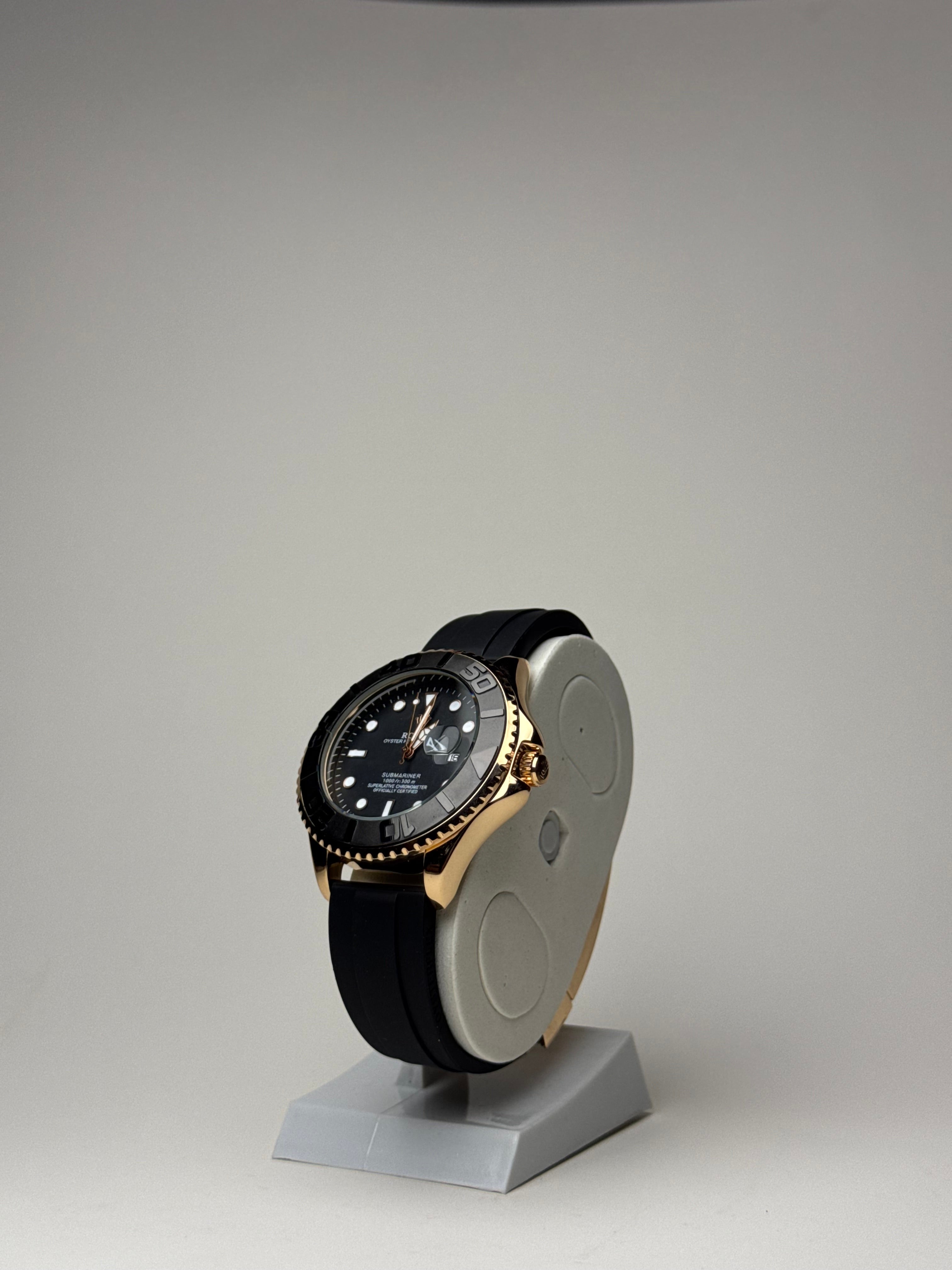 Rolex Yacht Master Black Leather - Black & Gold Dial GenVogue