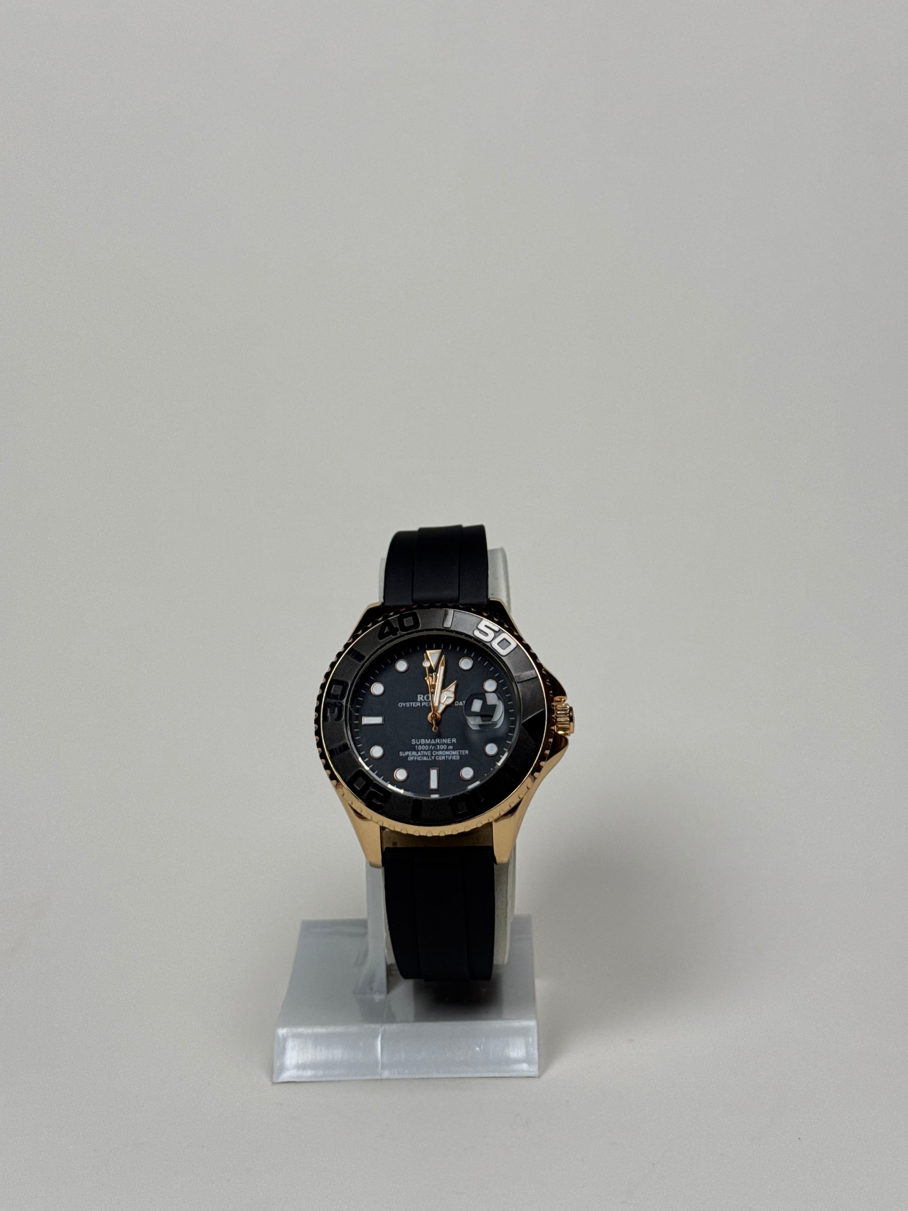 Rolex Yacht Master Black Leather - Black & Gold Dial GenVogue