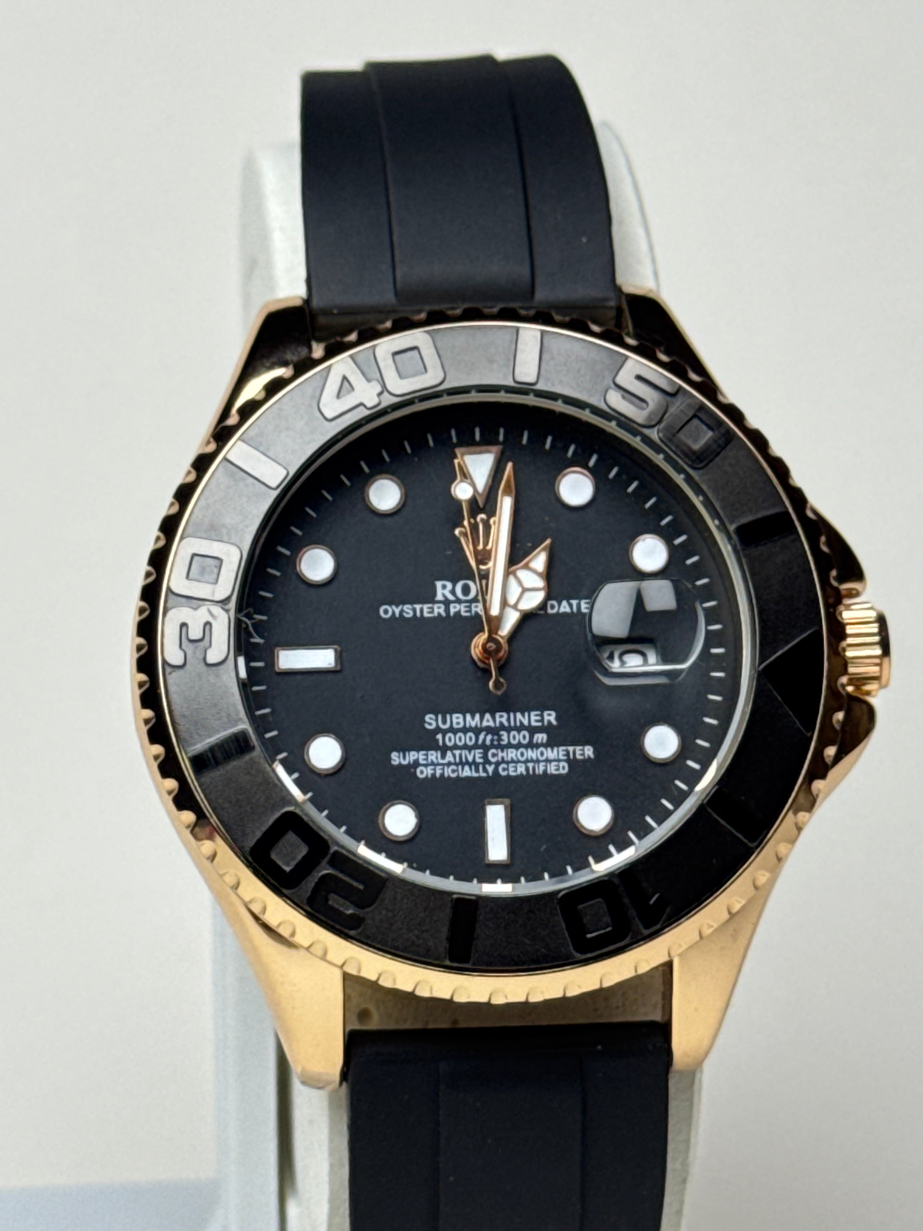 Rolex Yacht Master Black Leather - Black & Gold Dial GenVogue