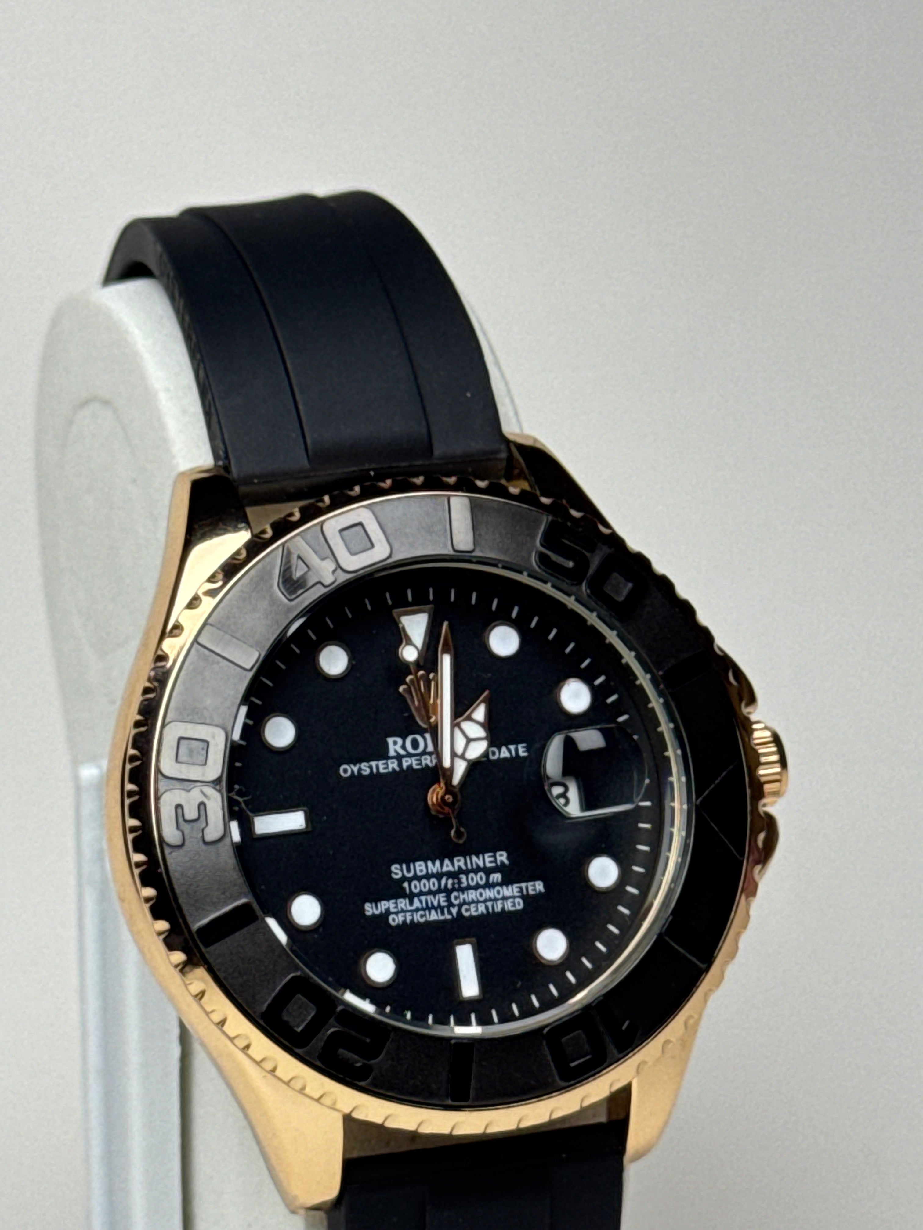 Rolex Yacht Master Black Leather - Black & Gold Dial GenVogue
