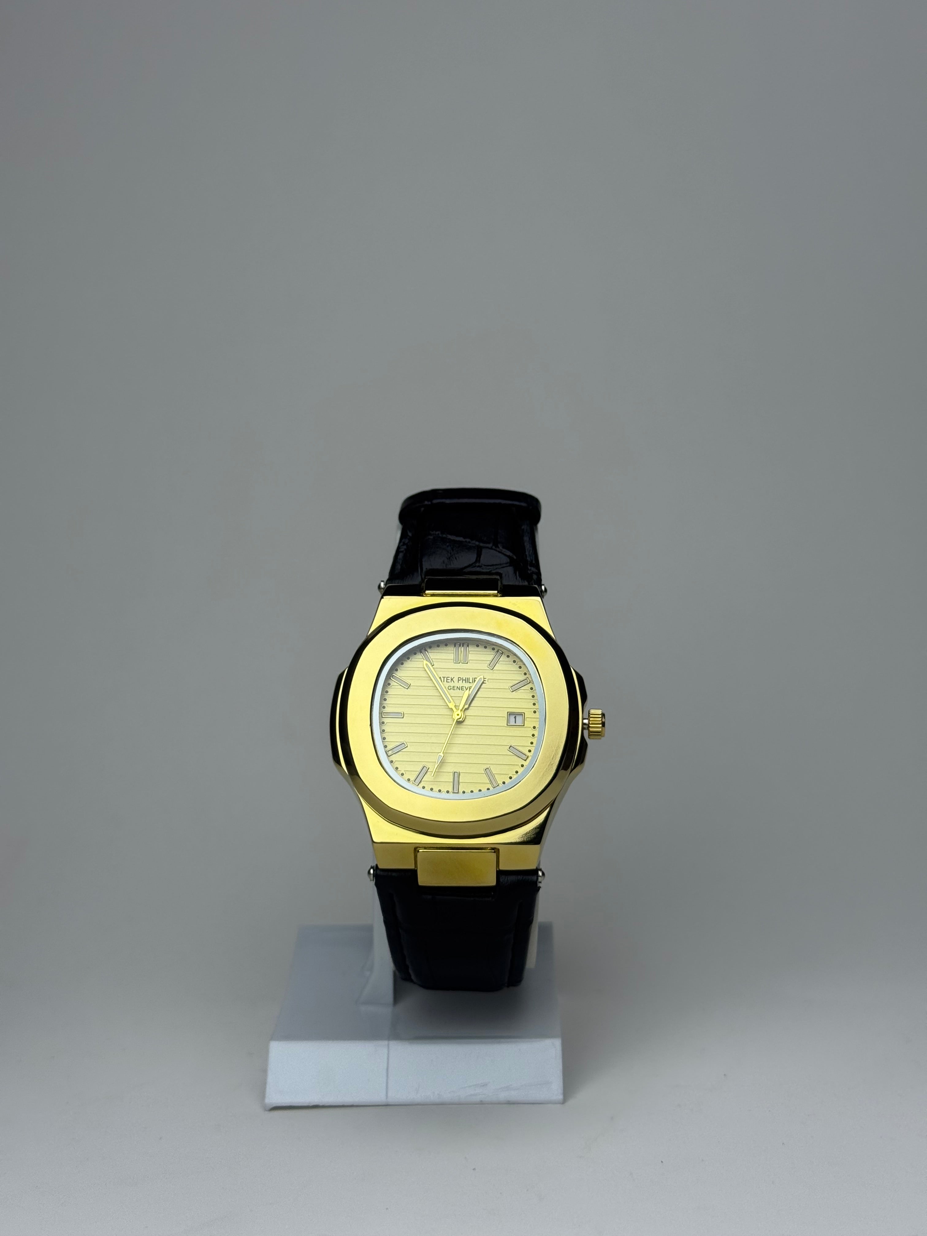 Patek Philippe Nautilus Black Leather - Gold Dial GenVogue