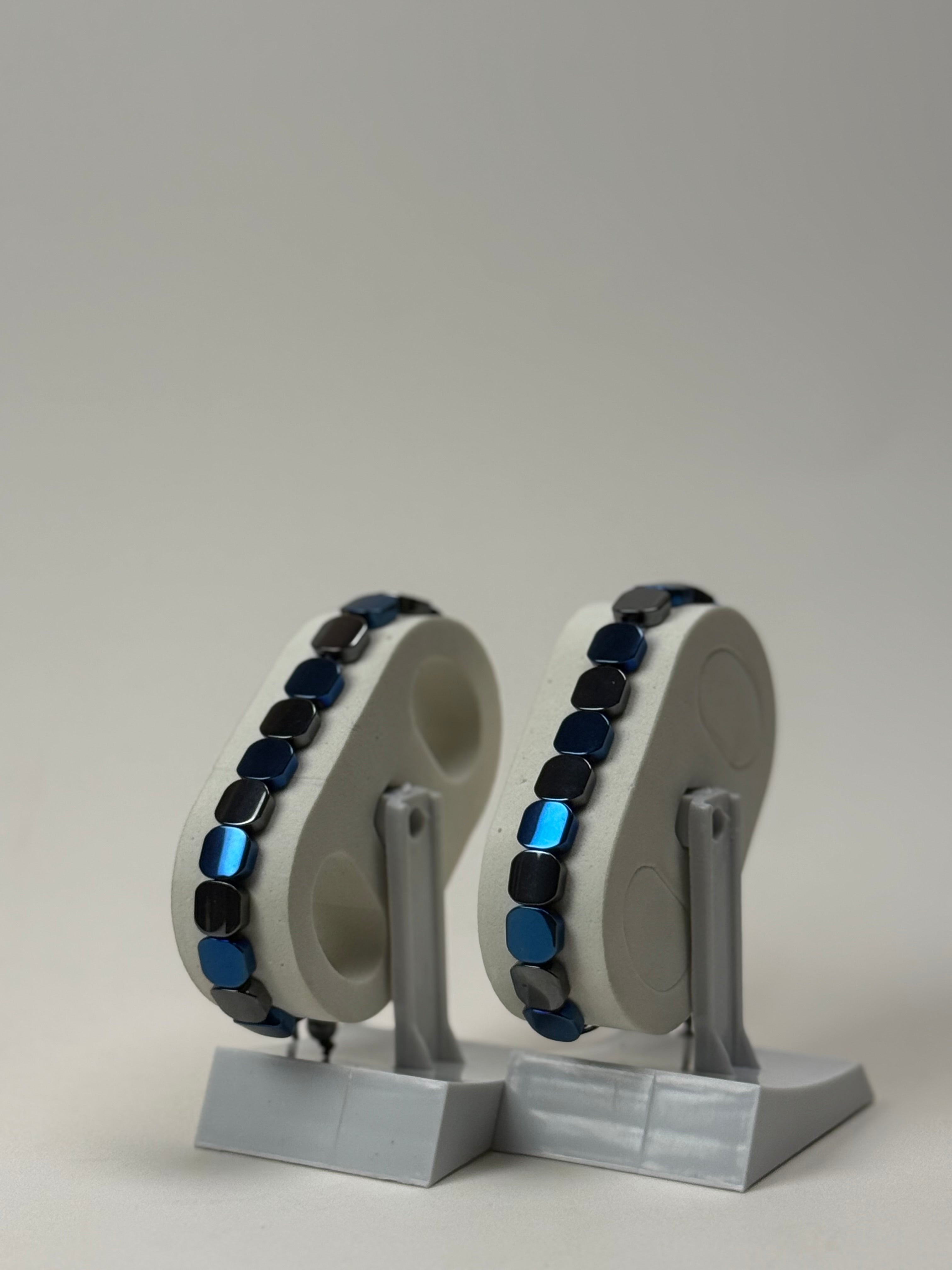 Blue & Silver Hematite Tile Bead Bracelet GenVogue