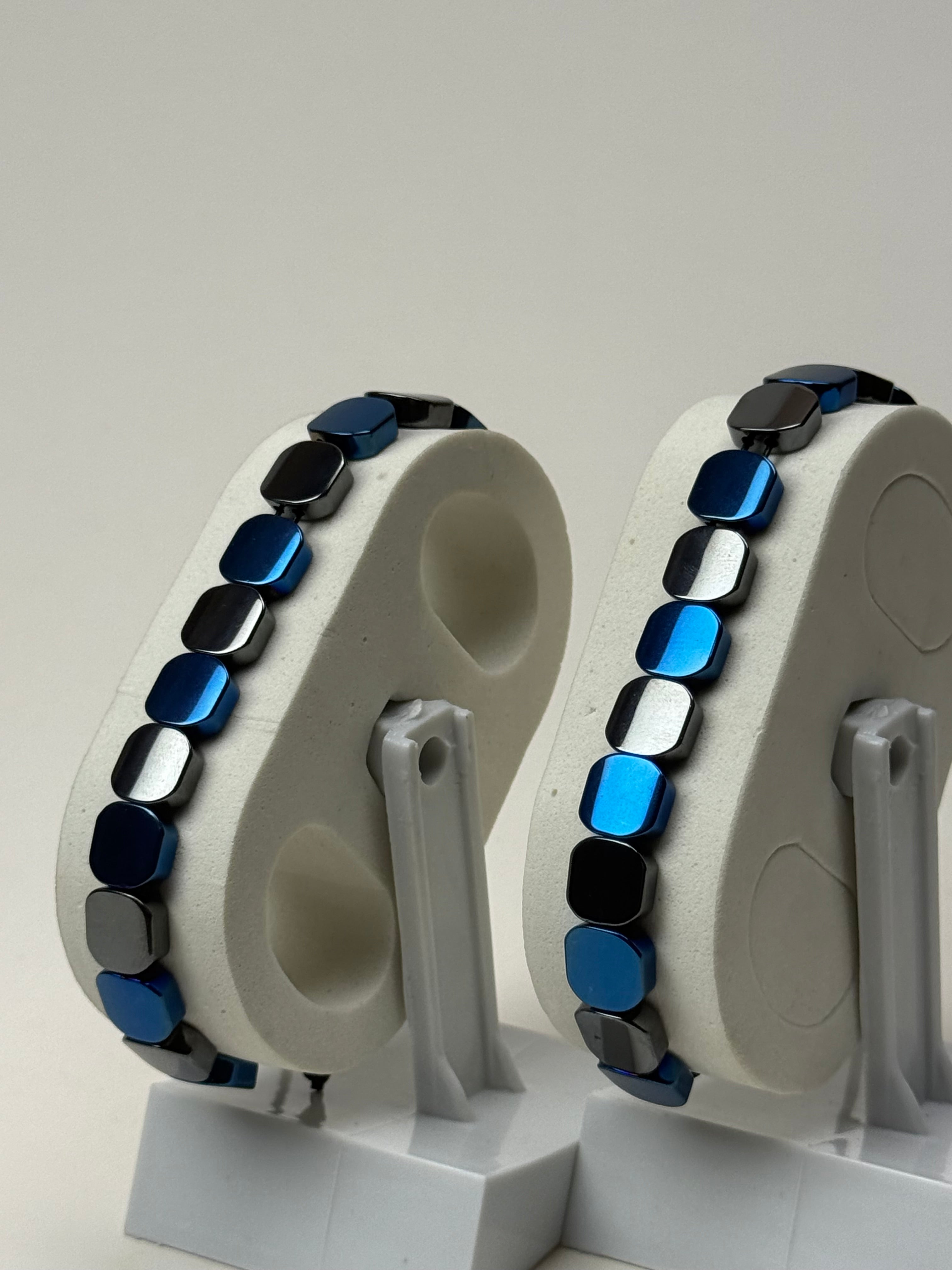 Blue & Silver Hematite Tile Bead Bracelet GenVogue