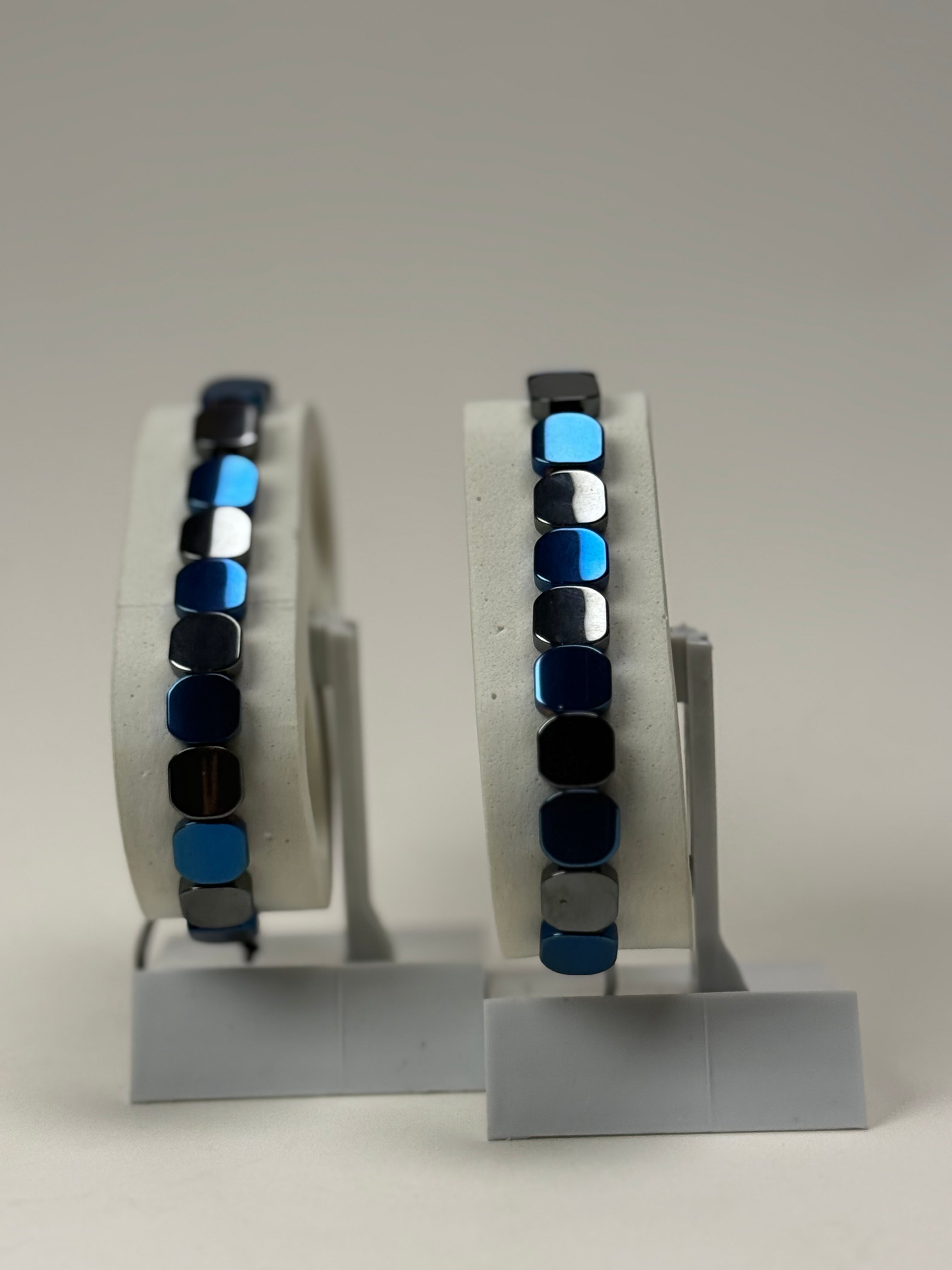 Blue & Silver Hematite Tile Bead Bracelet GenVogue
