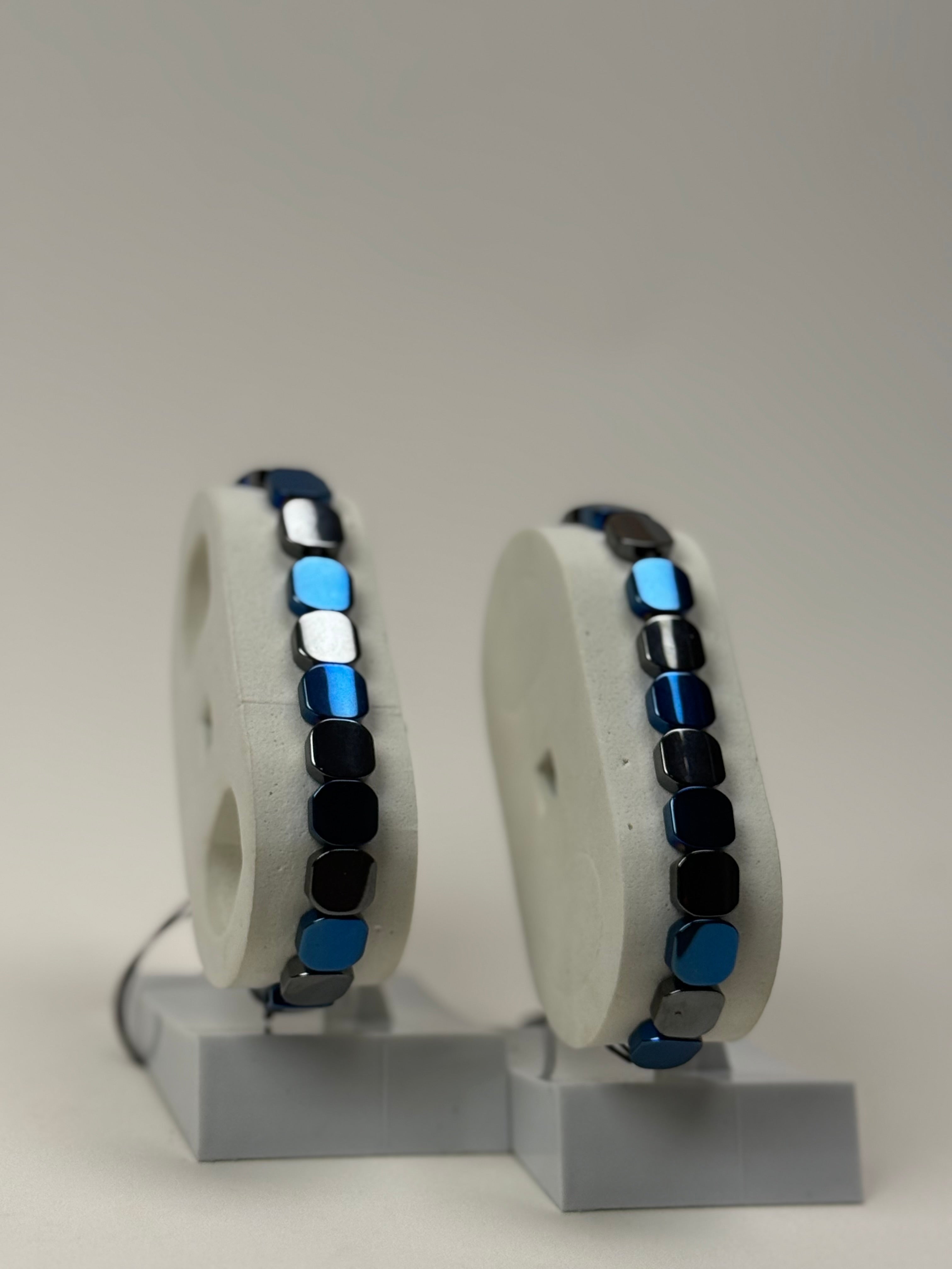 Blue & Silver Hematite Tile Bead Bracelet GenVogue