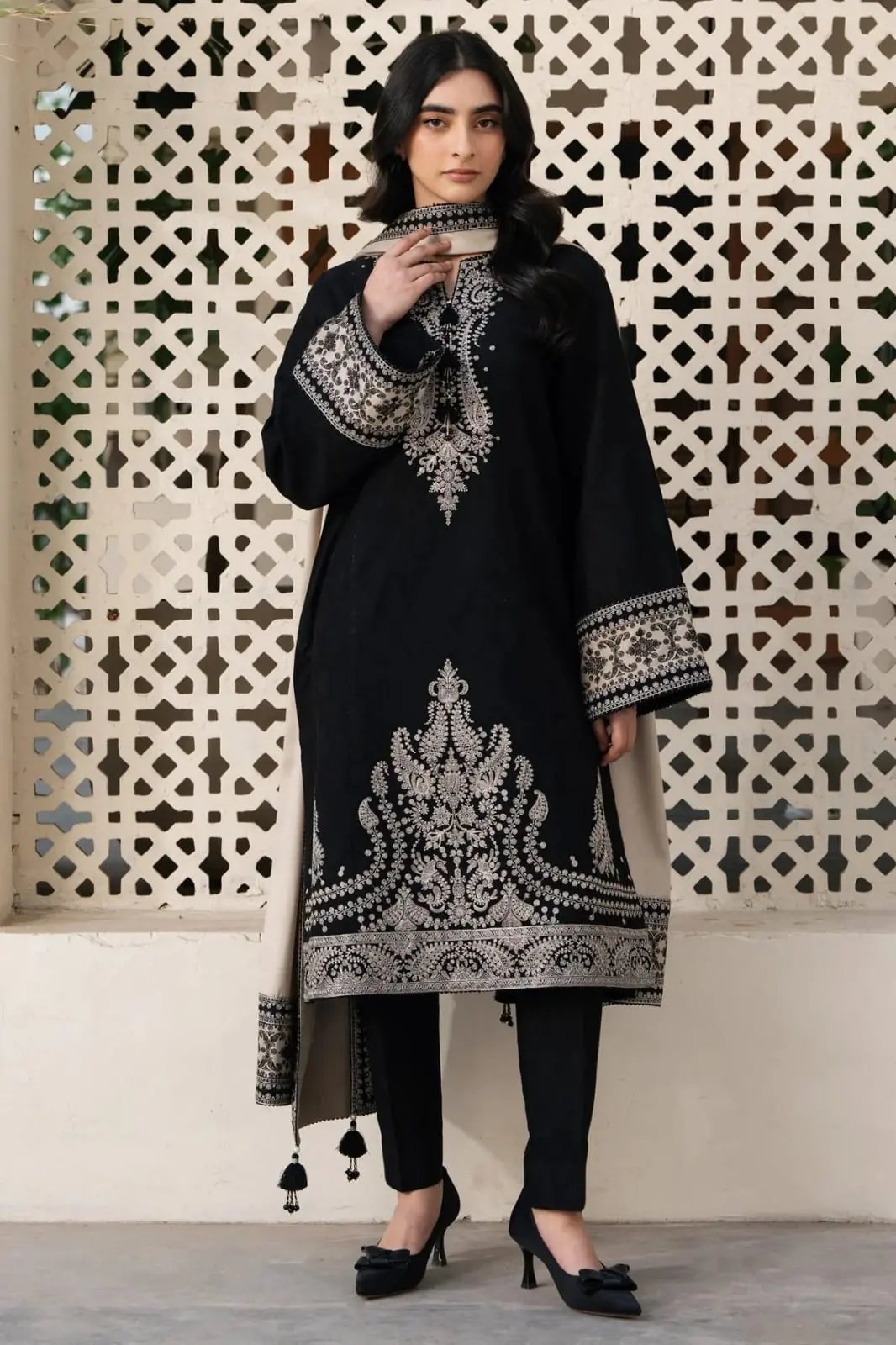 Soft Dhanak 3 Piece Embroidered with Dhanak embroidered Shawl