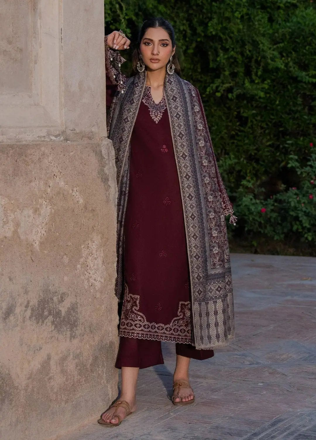 Soft Dhanak 3 Piece Embroidered with Printed pashmina wool Shawl
