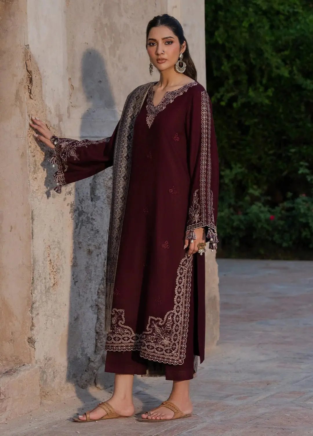 Soft Dhanak 3 Piece Embroidered with Printed pashmina wool Shawl