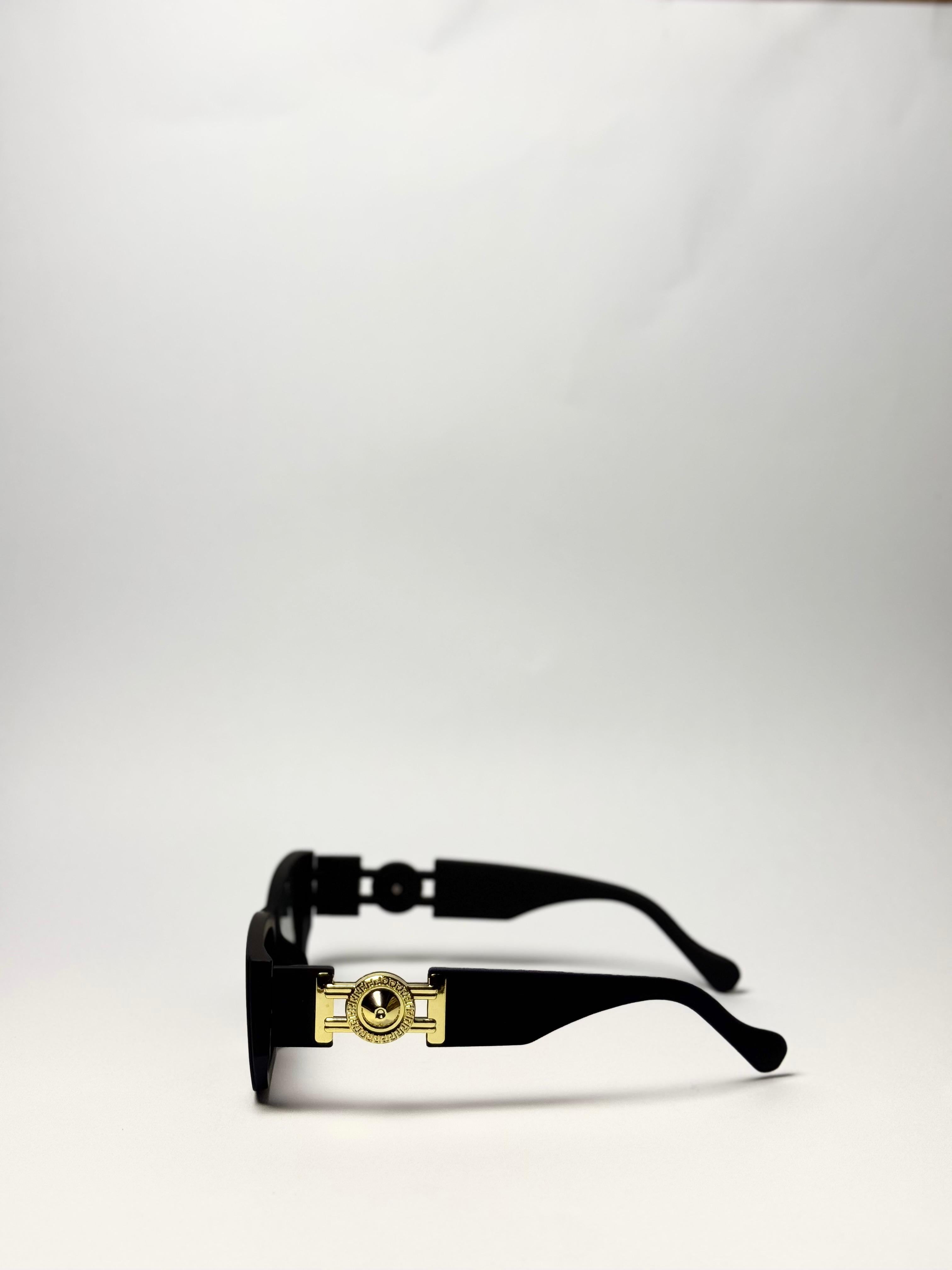 Black Rectangular Sunglasses with Gold Medusa Emblem GenVogue
