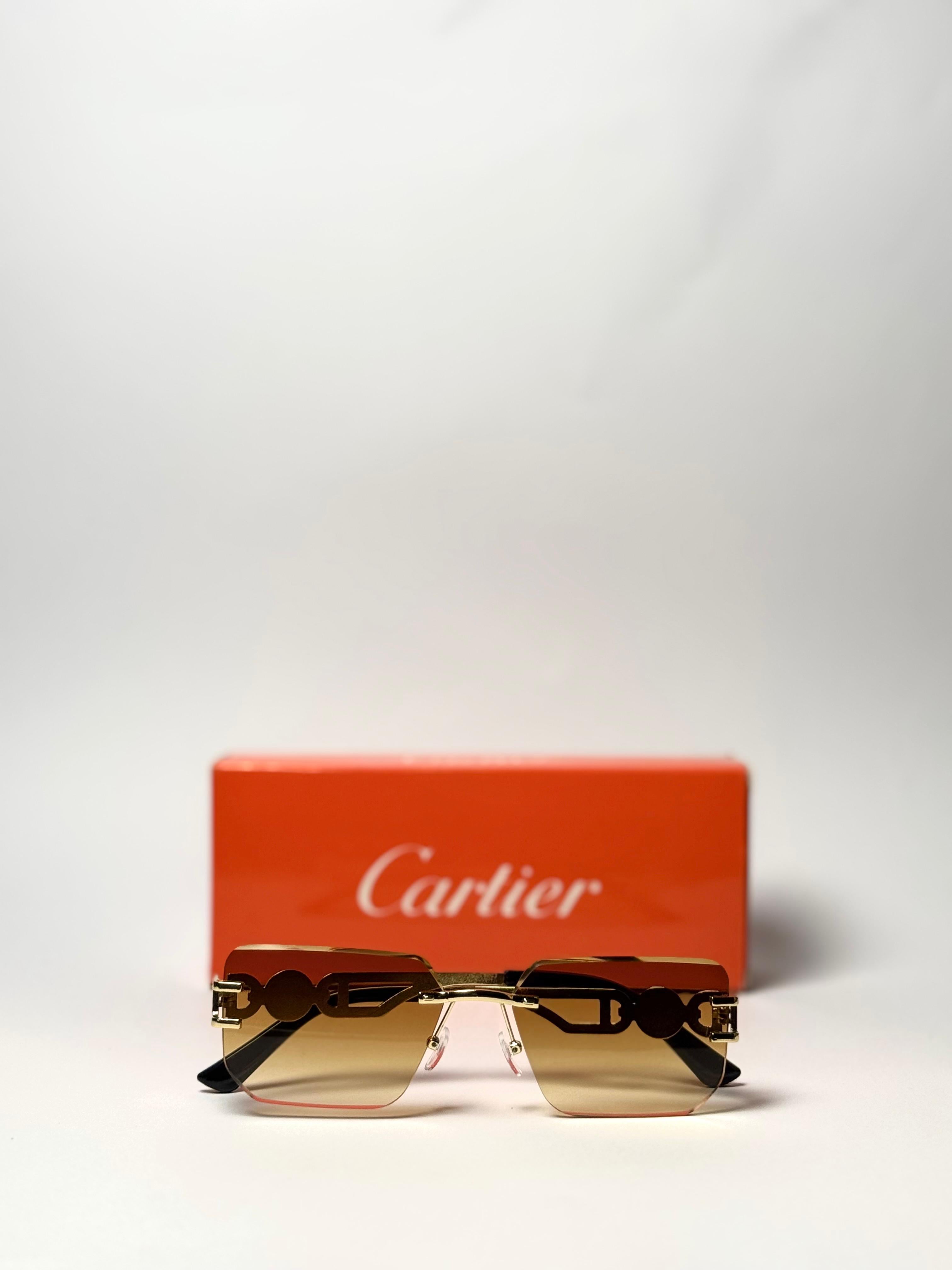 Cartier Rimless Geometric Sunglasses – Gold Frame with Brown Gradient Lenses GenVogue