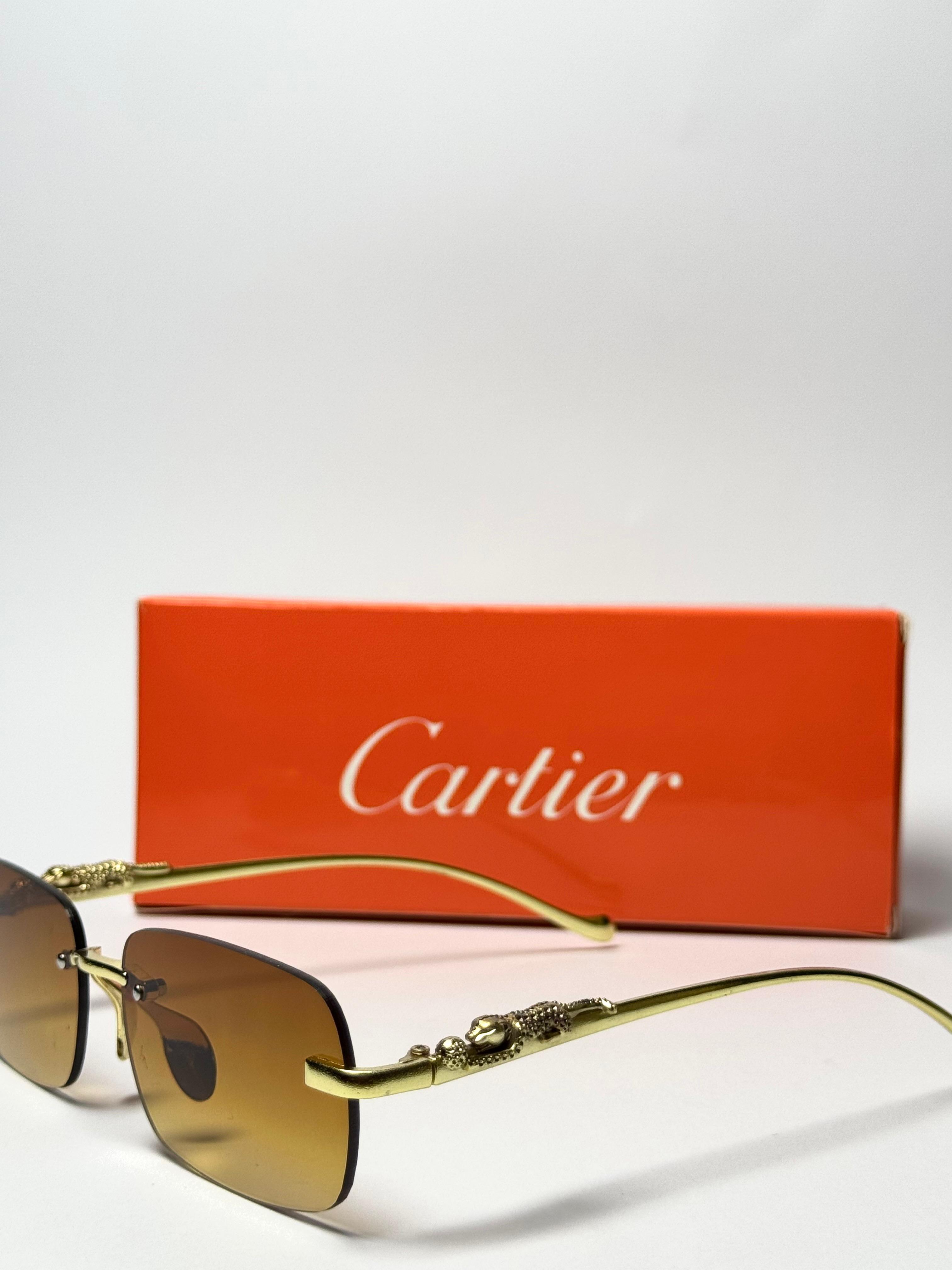 Cartier Gold Rimless Sunglasses – Brown Gradient Lens with Signature Detailing GenVogue