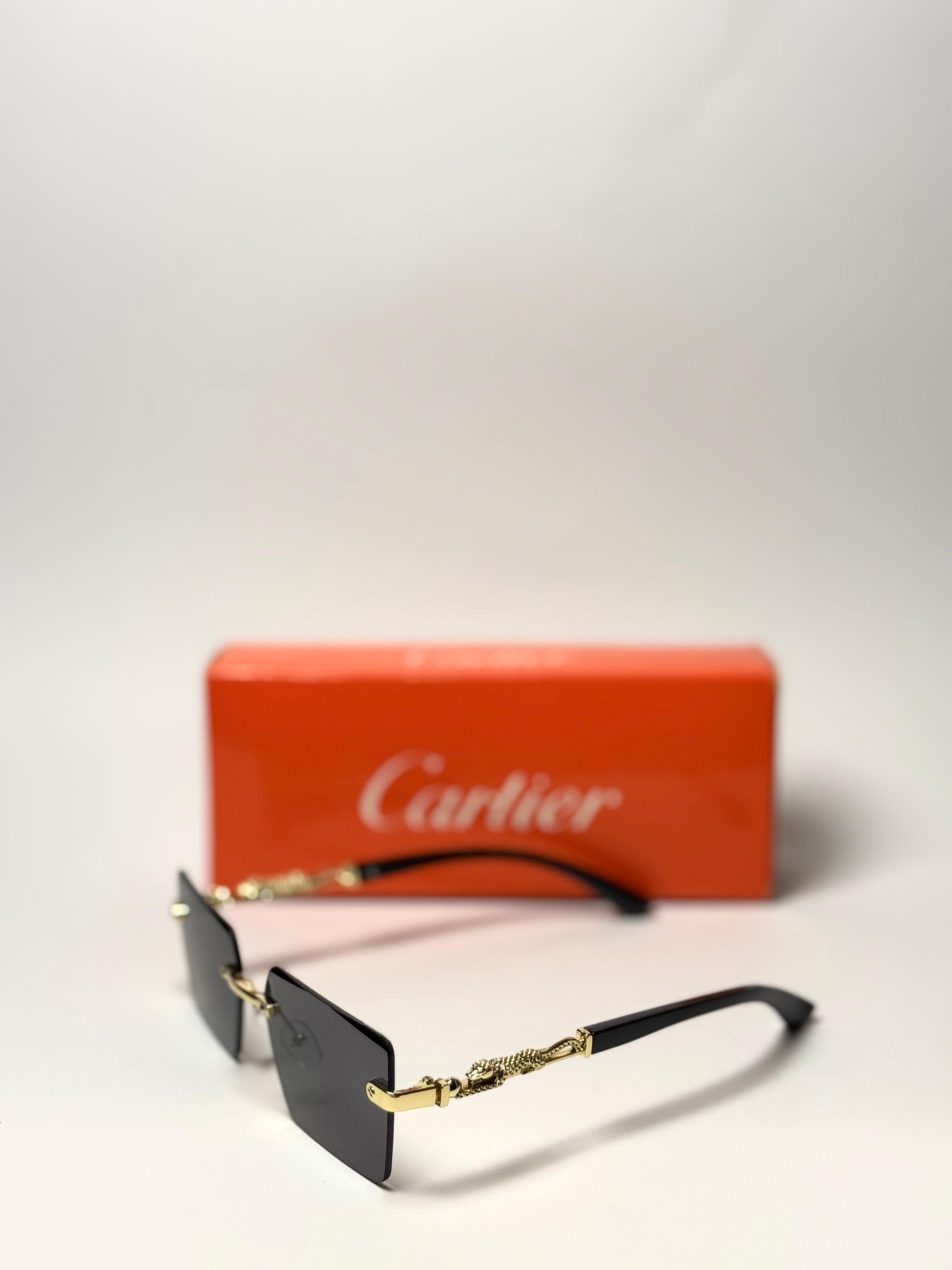 Cartier Rimless Geometric Sunglasses – Gold Frame with Black Lenses GenVogue