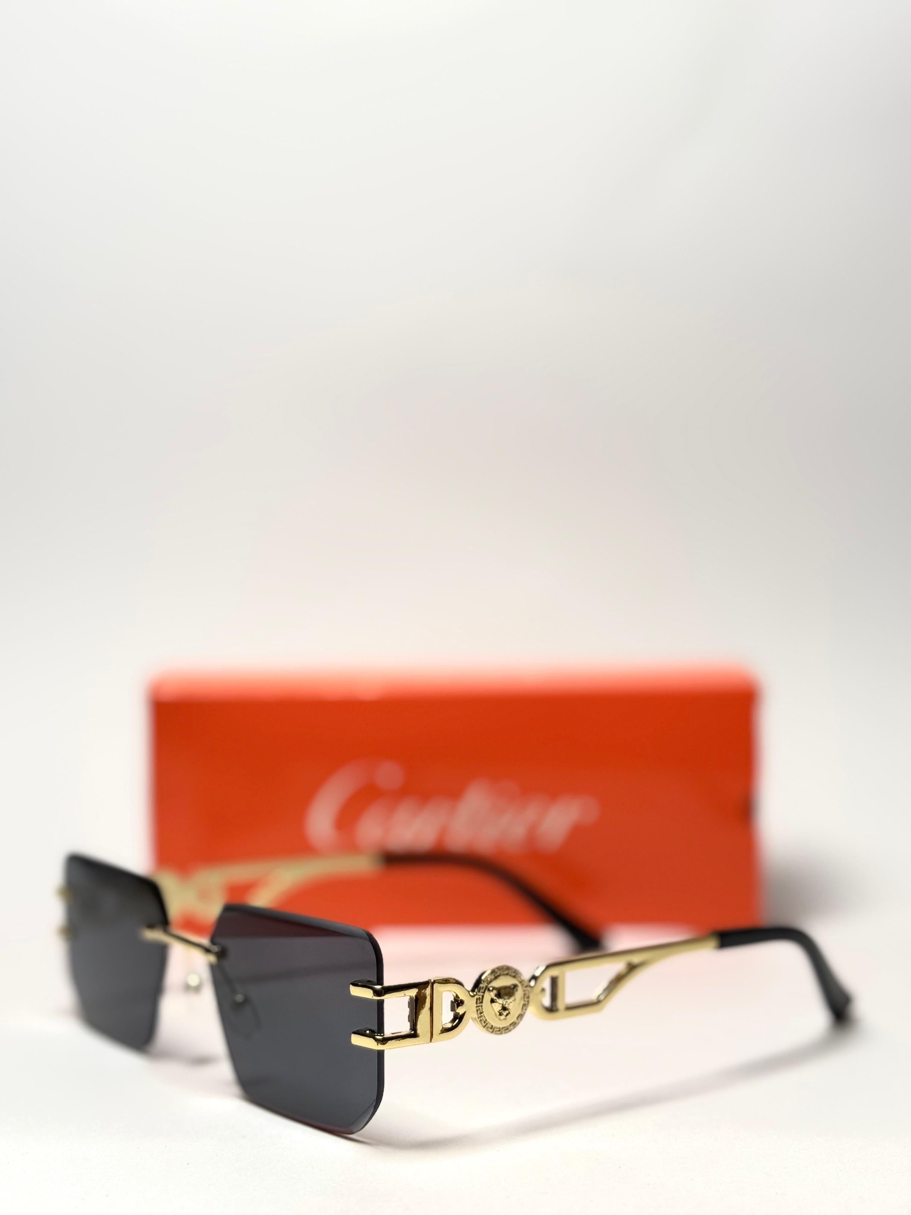 Cartier Rimless Geometric Sunglasses – Gold Frame with Black Lenses GenVogue