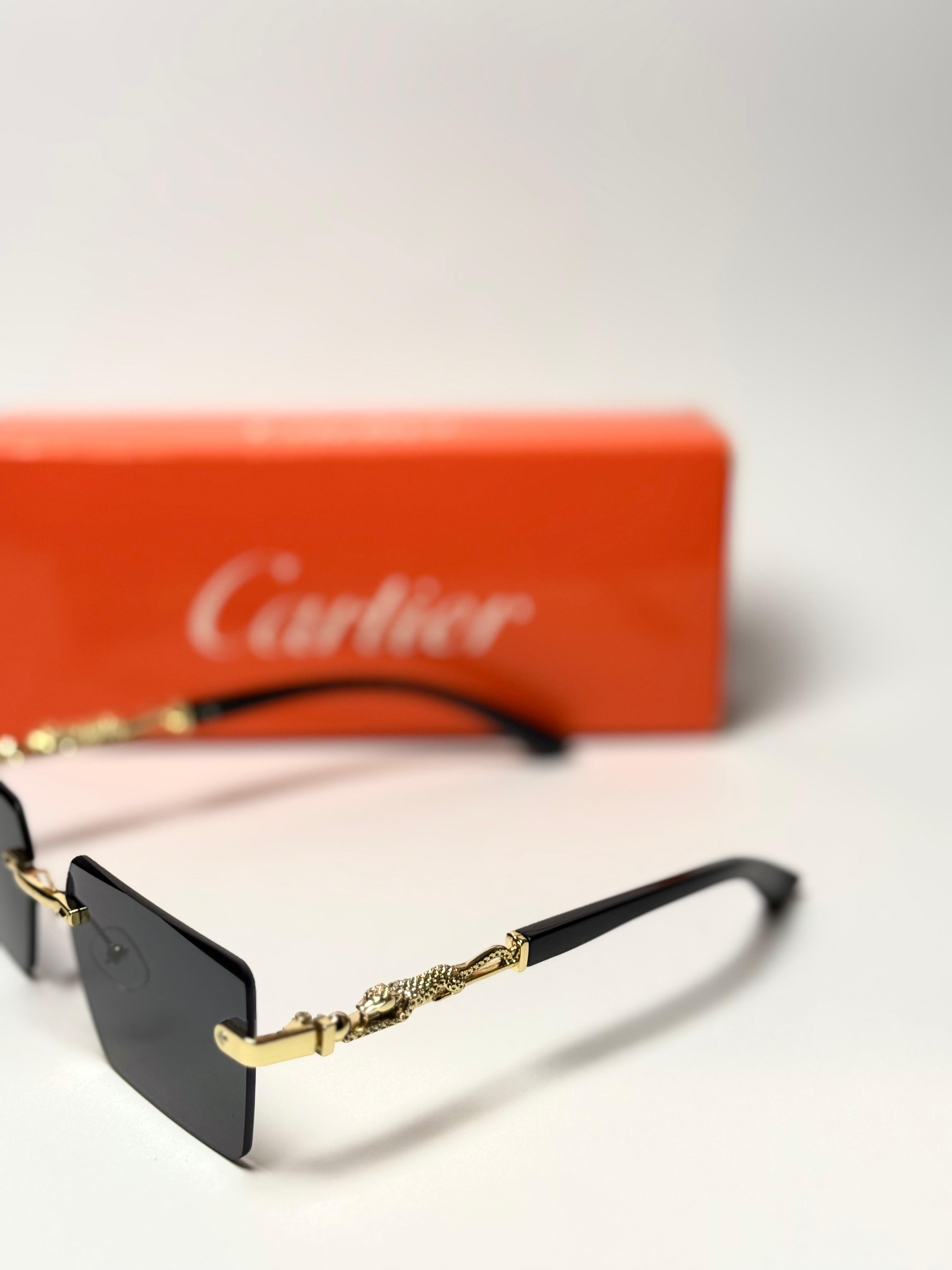 Cartier Rimless Geometric Sunglasses – Gold Frame with Black Lenses GenVogue