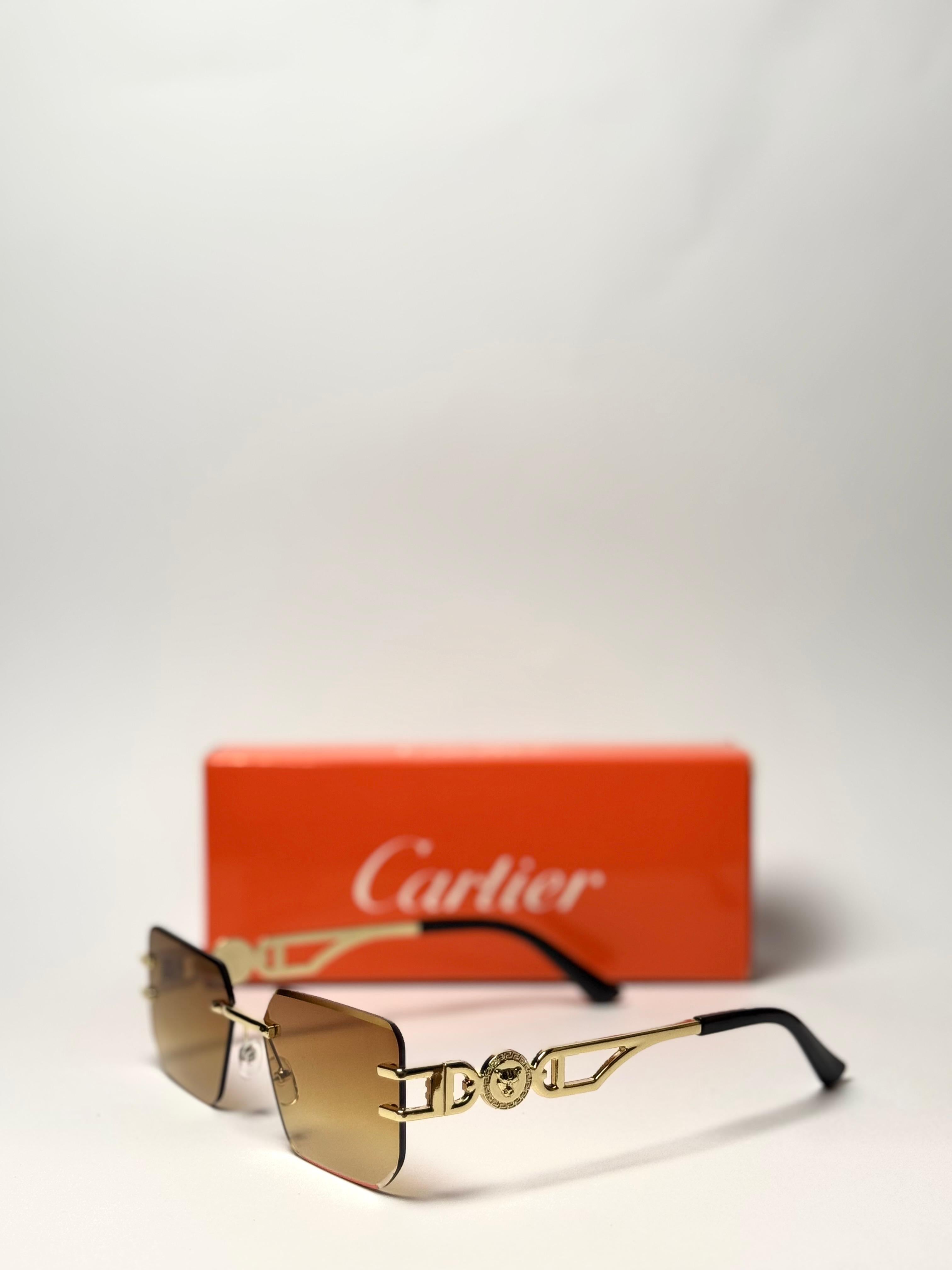 Cartier Rimless Geometric Sunglasses – Gold Frame with Brown Gradient Lenses GenVogue