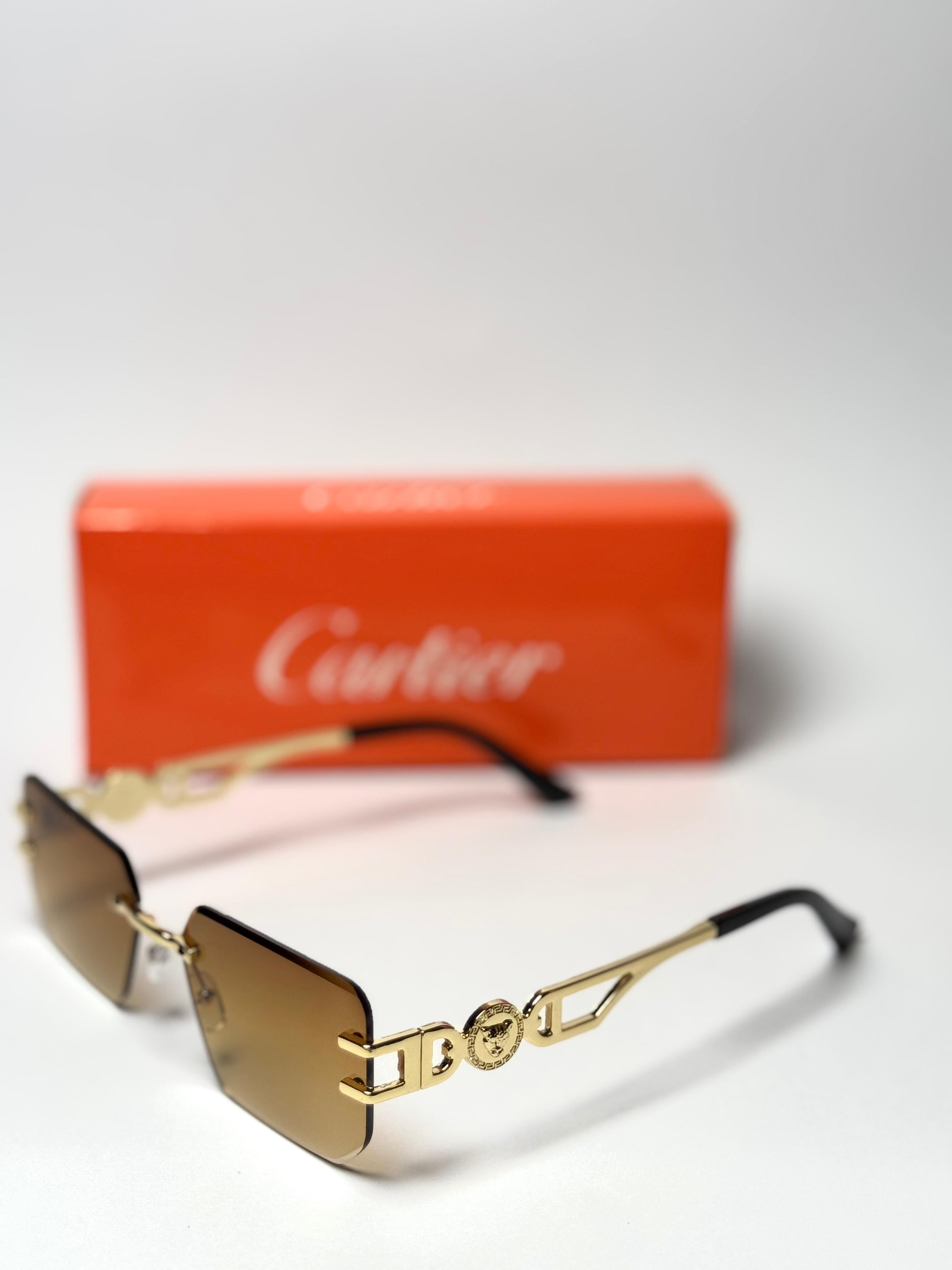 Cartier Rimless Geometric Sunglasses – Gold Frame with Brown Gradient Lenses GenVogue